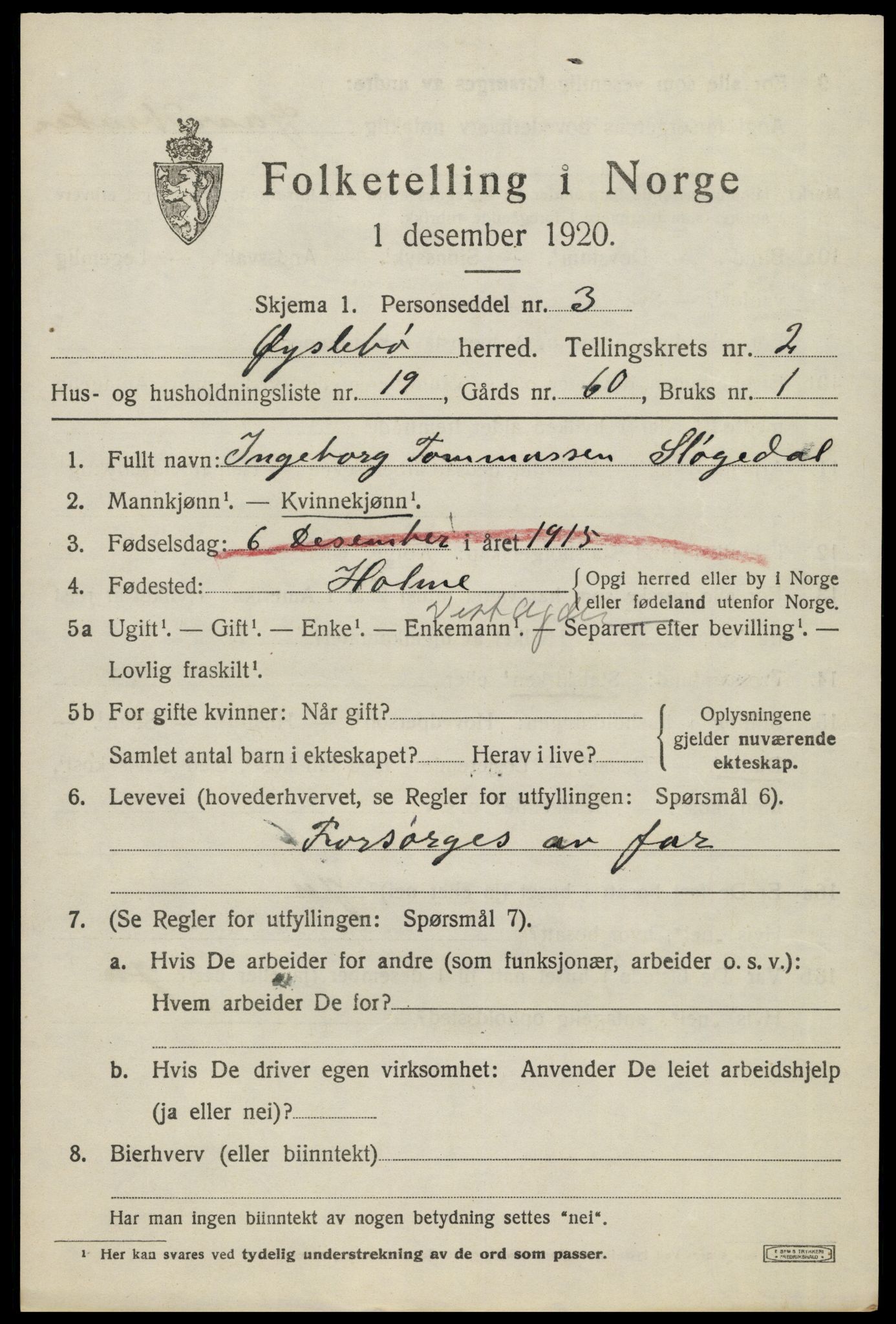 SAK, 1920 census for Øyslebø, 1920, p. 898