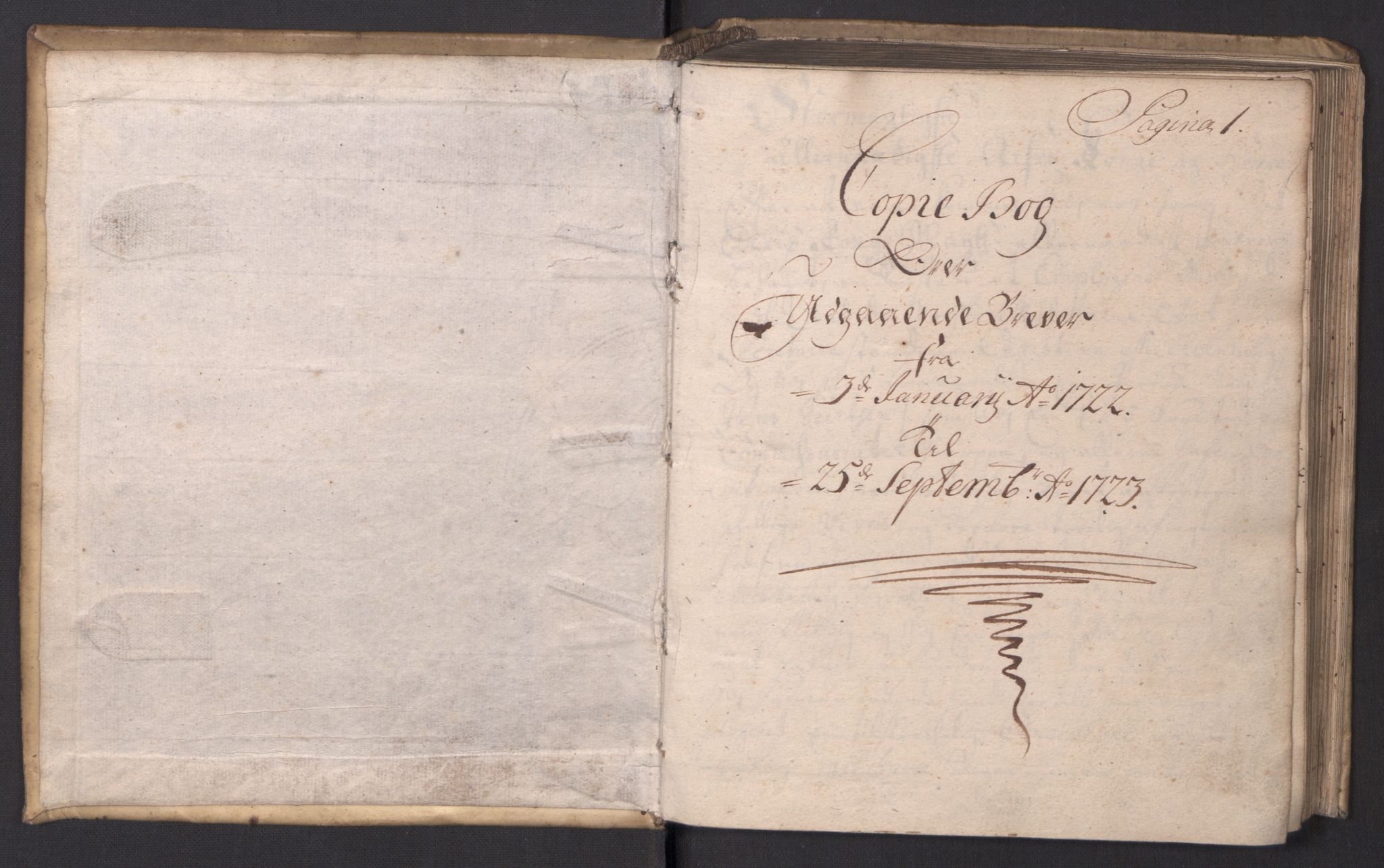 Kommanderende general (KG I) med Det norske krigsdirektorium, AV/RA-EA-5419/B/L0008: Kommanderende generals kopibok, 1722-1723, p. 1