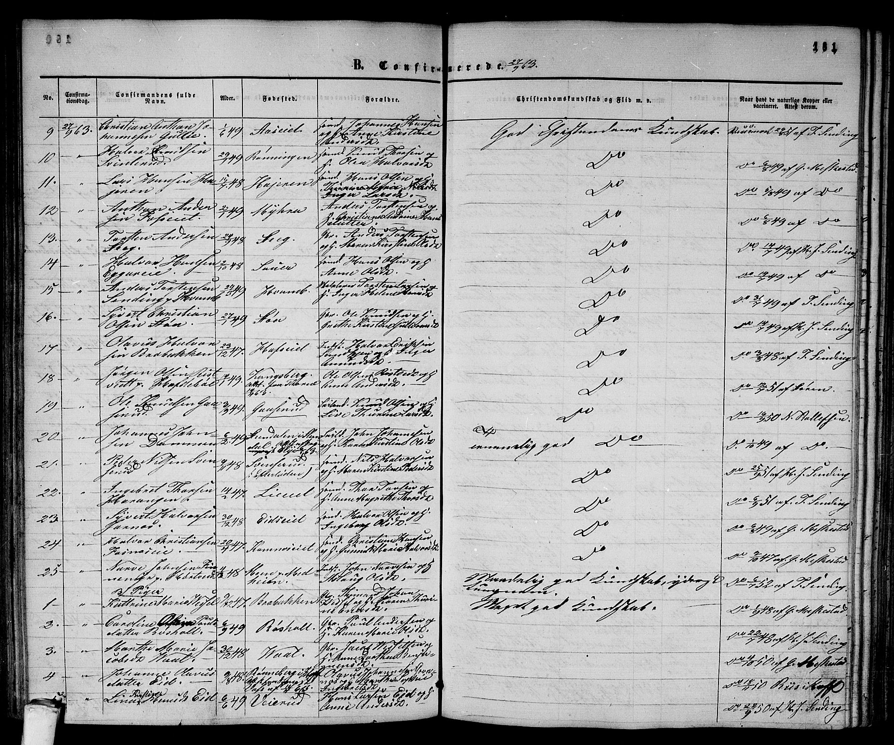 Sandsvær kirkebøker, AV/SAKO-A-244/G/Ga/L0005: Parish register (copy) no. I 5, 1857-1873, p. 181
