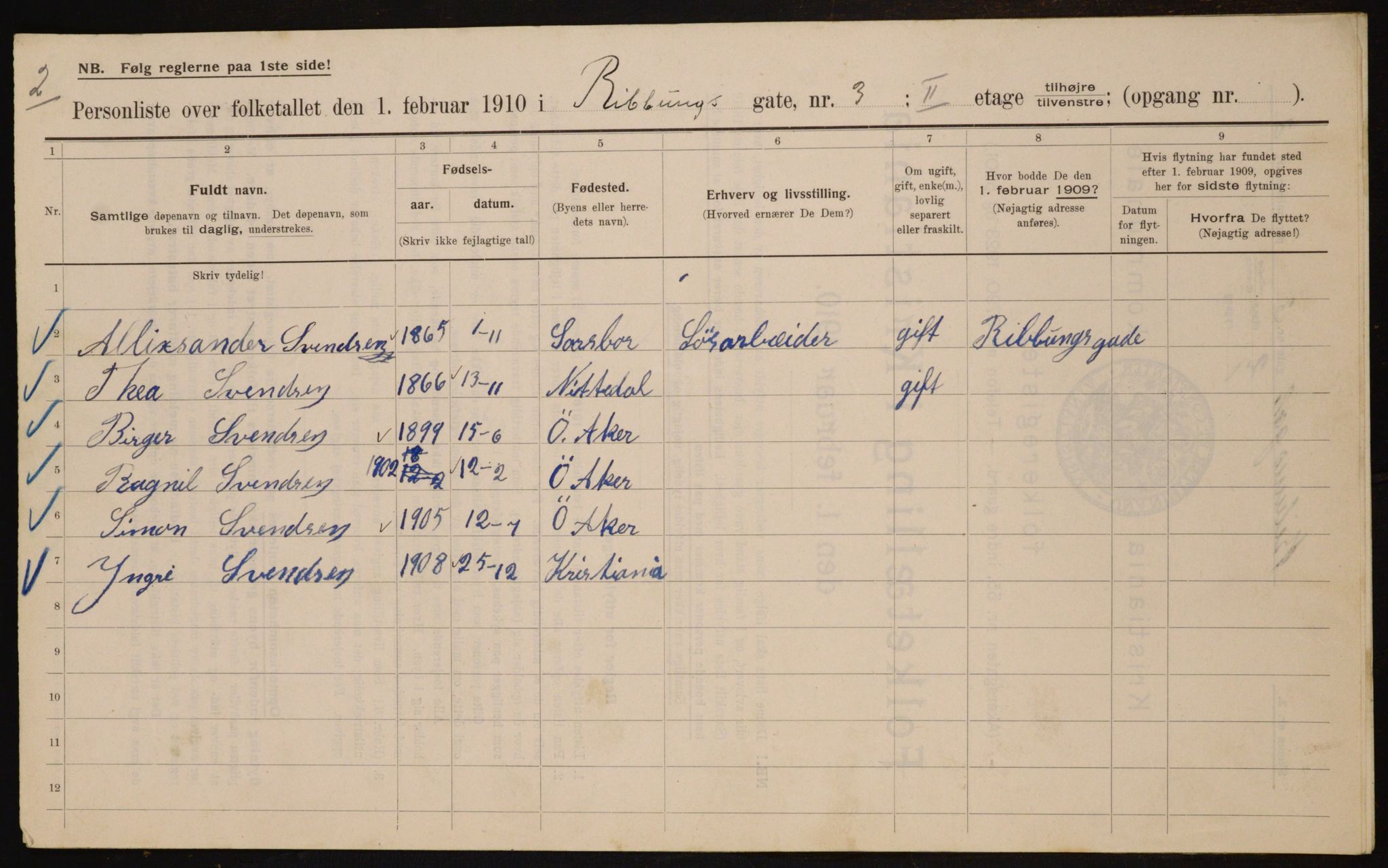 OBA, Municipal Census 1910 for Kristiania, 1910, p. 79287