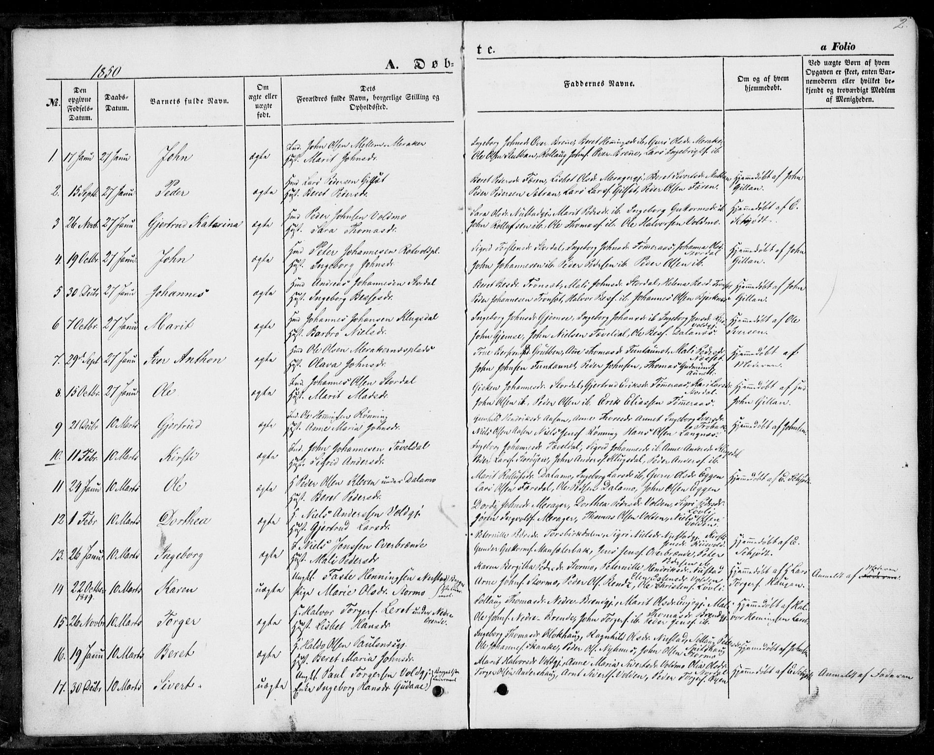 Ministerialprotokoller, klokkerbøker og fødselsregistre - Nord-Trøndelag, SAT/A-1458/706/L0040: Parish register (official) no. 706A01, 1850-1861, p. 2
