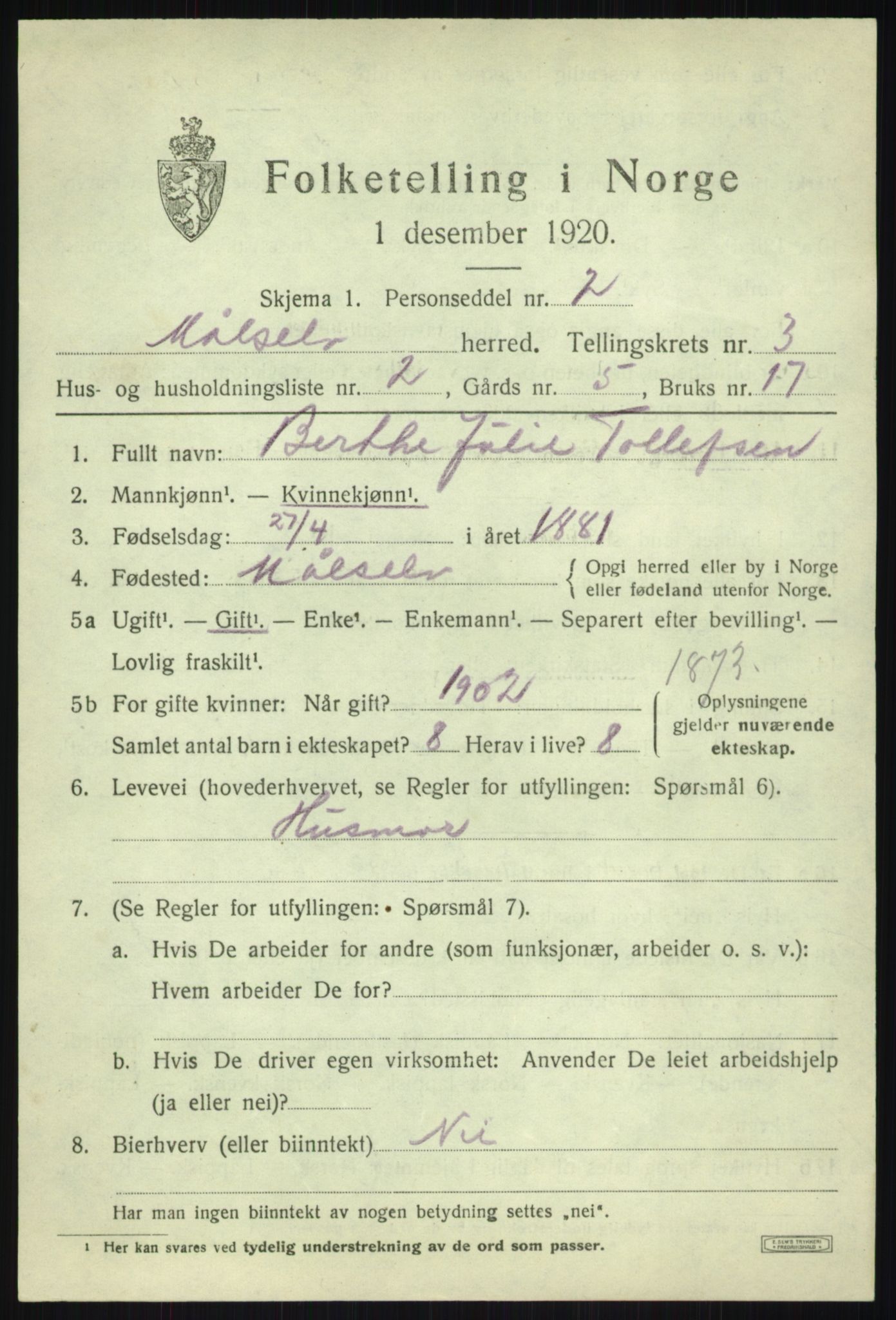 SATØ, 1920 census for Målselv, 1920, p. 2265