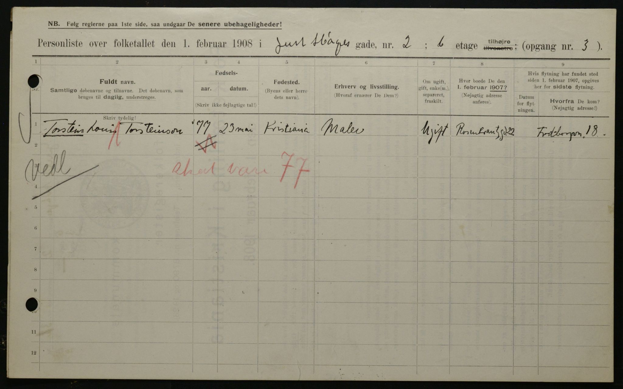 OBA, Municipal Census 1908 for Kristiania, 1908, p. 42620