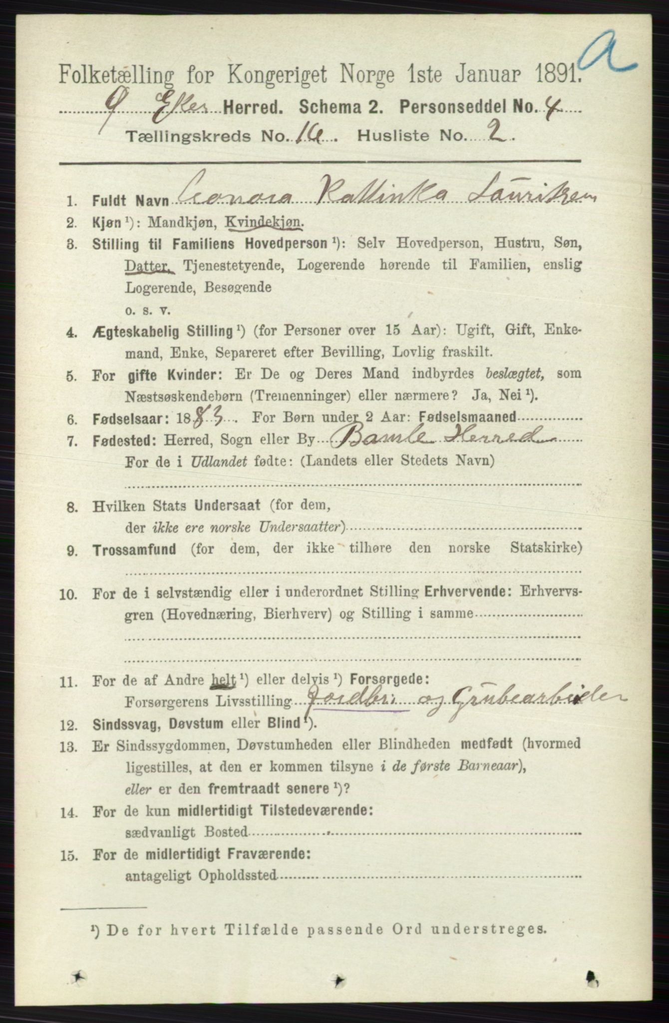 RA, 1891 census for 0624 Øvre Eiker, 1891, p. 7653