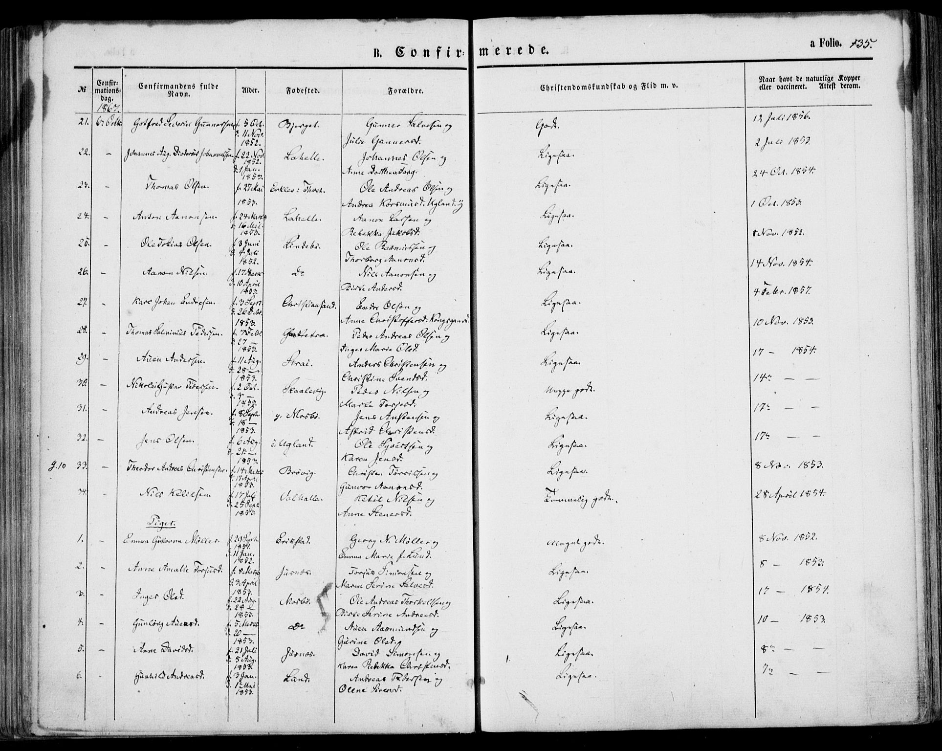 Oddernes sokneprestkontor, SAK/1111-0033/F/Fa/Faa/L0008: Parish register (official) no. A 8, 1864-1880, p. 135