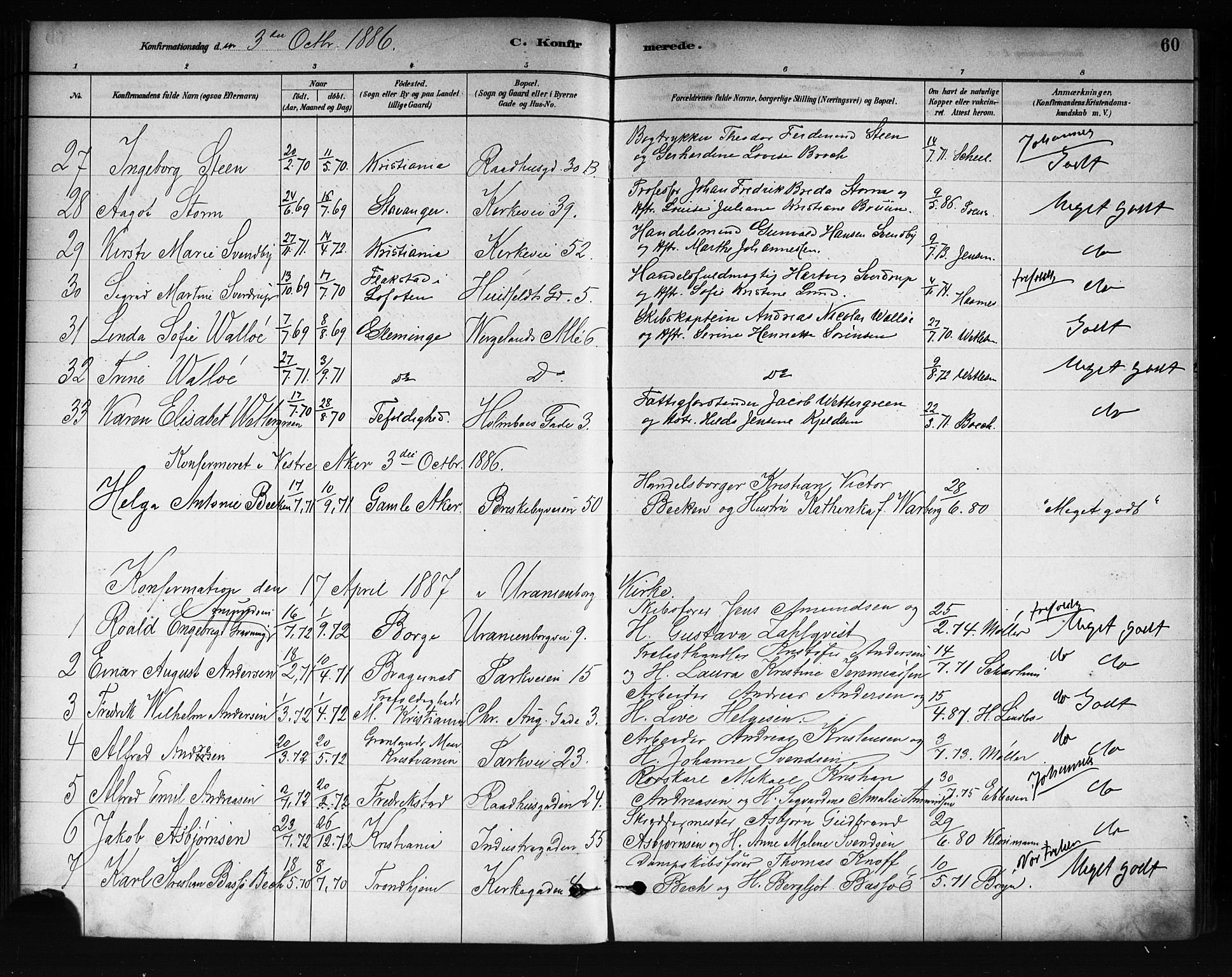 Uranienborg prestekontor Kirkebøker, SAO/A-10877/F/Fa/L0002: Parish register (official) no. 2, 1880-1896, p. 60