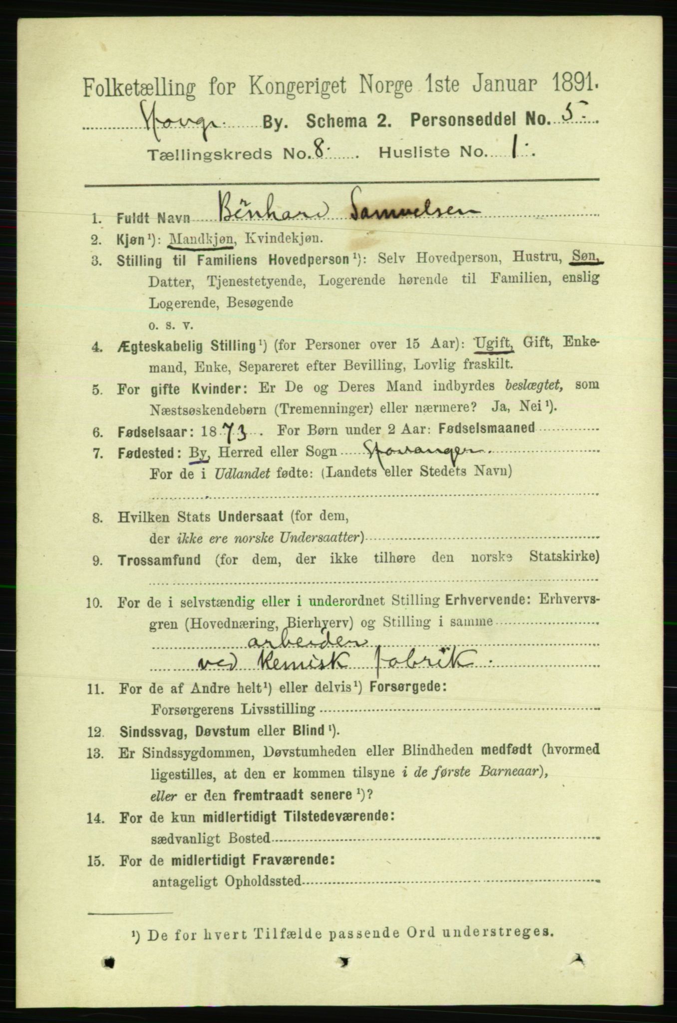 RA, 1891 census for 1103 Stavanger, 1891, p. 11984