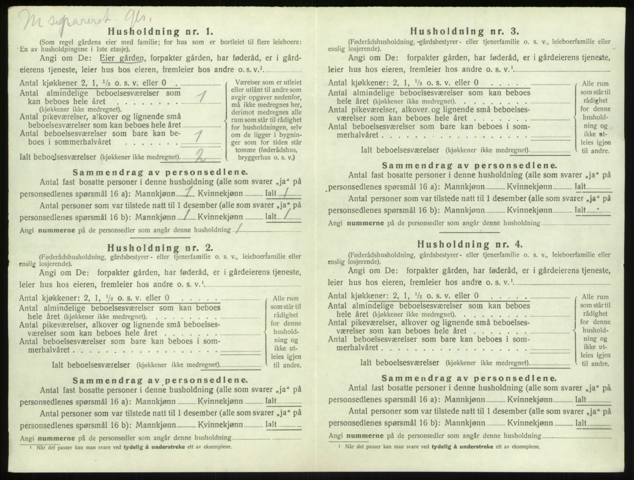 SAB, 1920 census for Vik, 1920, p. 1030