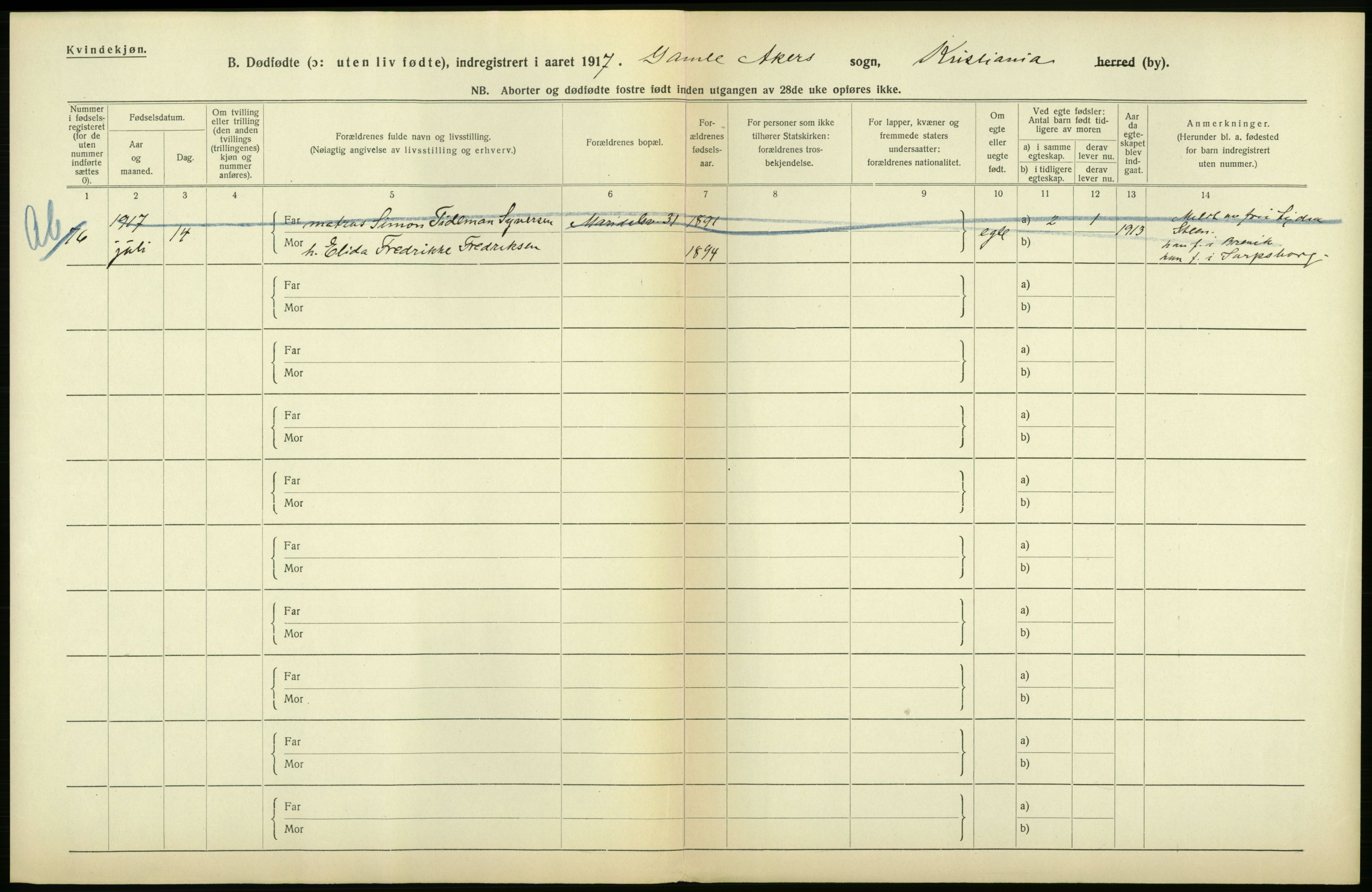 Statistisk sentralbyrå, Sosiodemografiske emner, Befolkning, AV/RA-S-2228/D/Df/Dfb/Dfbg/L0011: Kristiania: Døde, dødfødte., 1917, p. 600