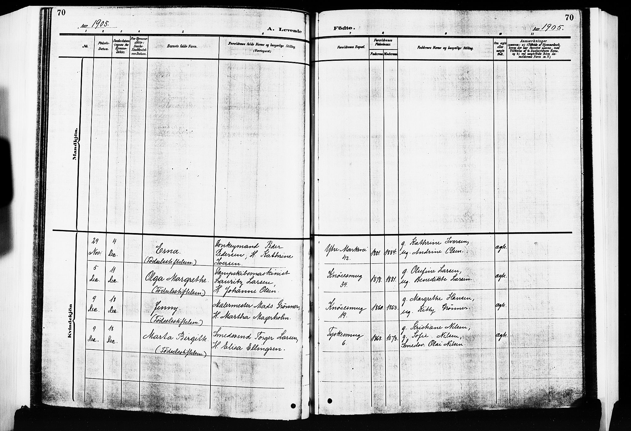 Nykirken Sokneprestembete, AV/SAB-A-77101/H/Hab: Parish register (copy) no. B 5, 1904-1908, p. 70