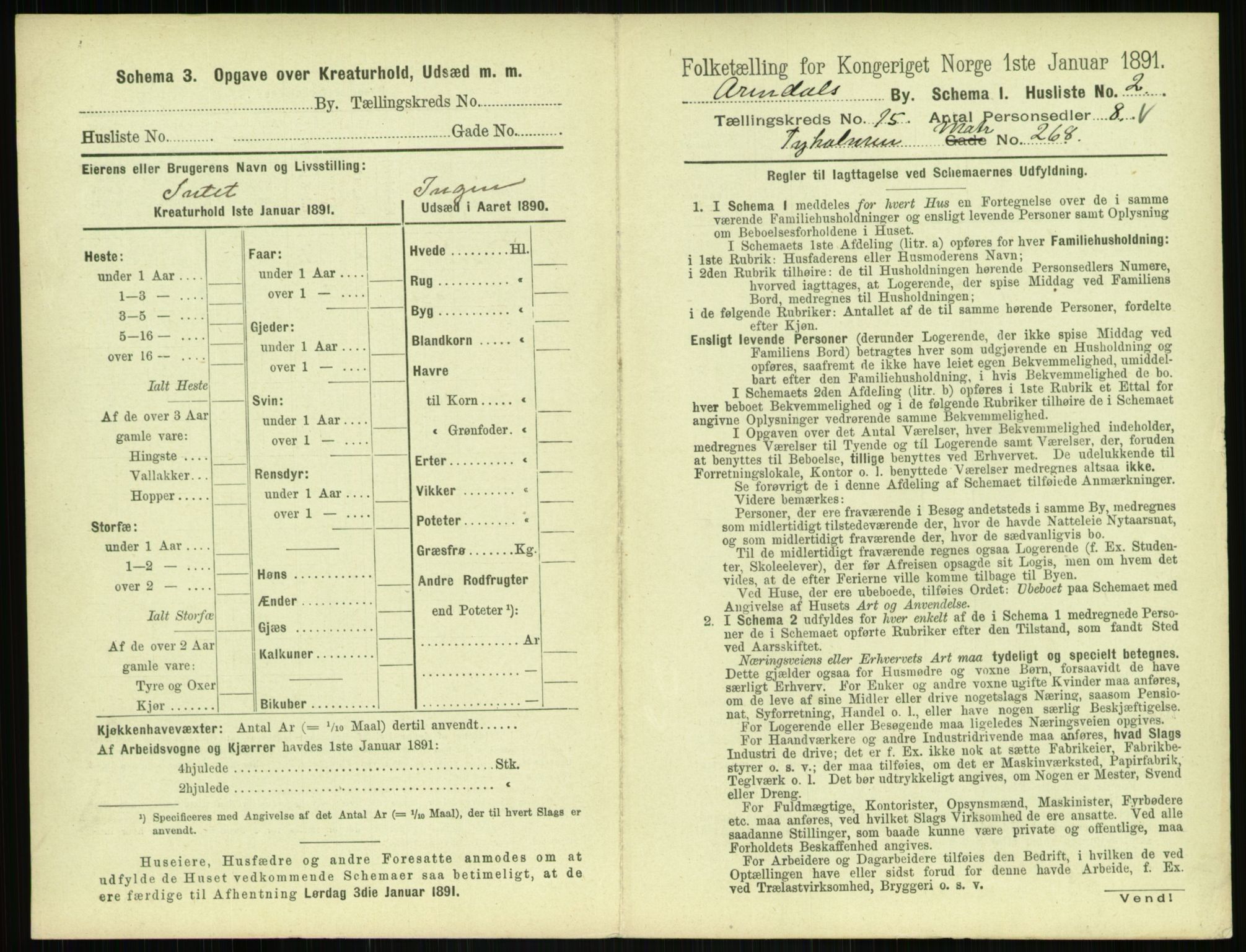 RA, 1891 census for 0903 Arendal, 1891, p. 796