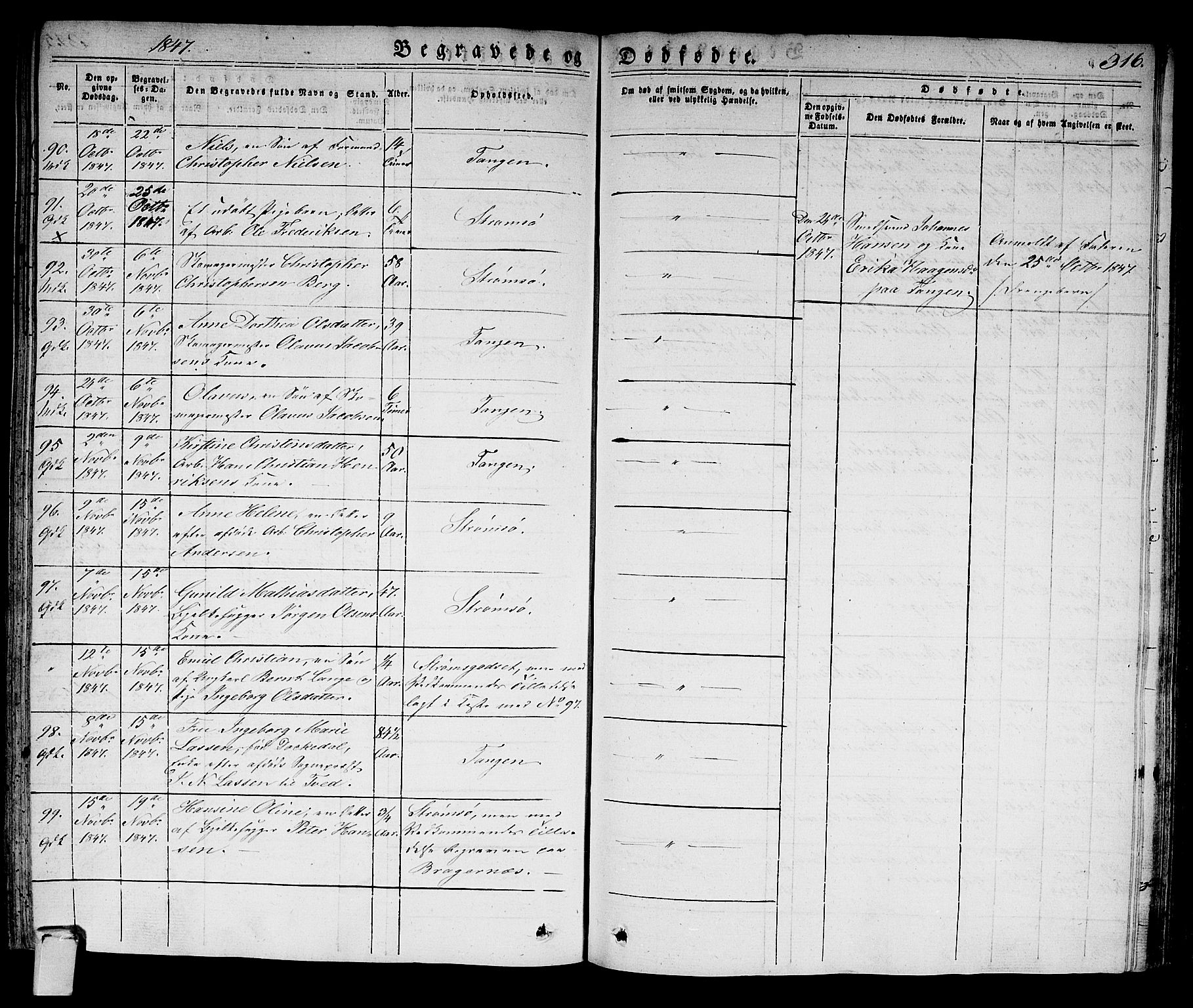 Strømsø kirkebøker, AV/SAKO-A-246/F/Fa/L0012: Parish register (official) no. I 12, 1830-1847, p. 316