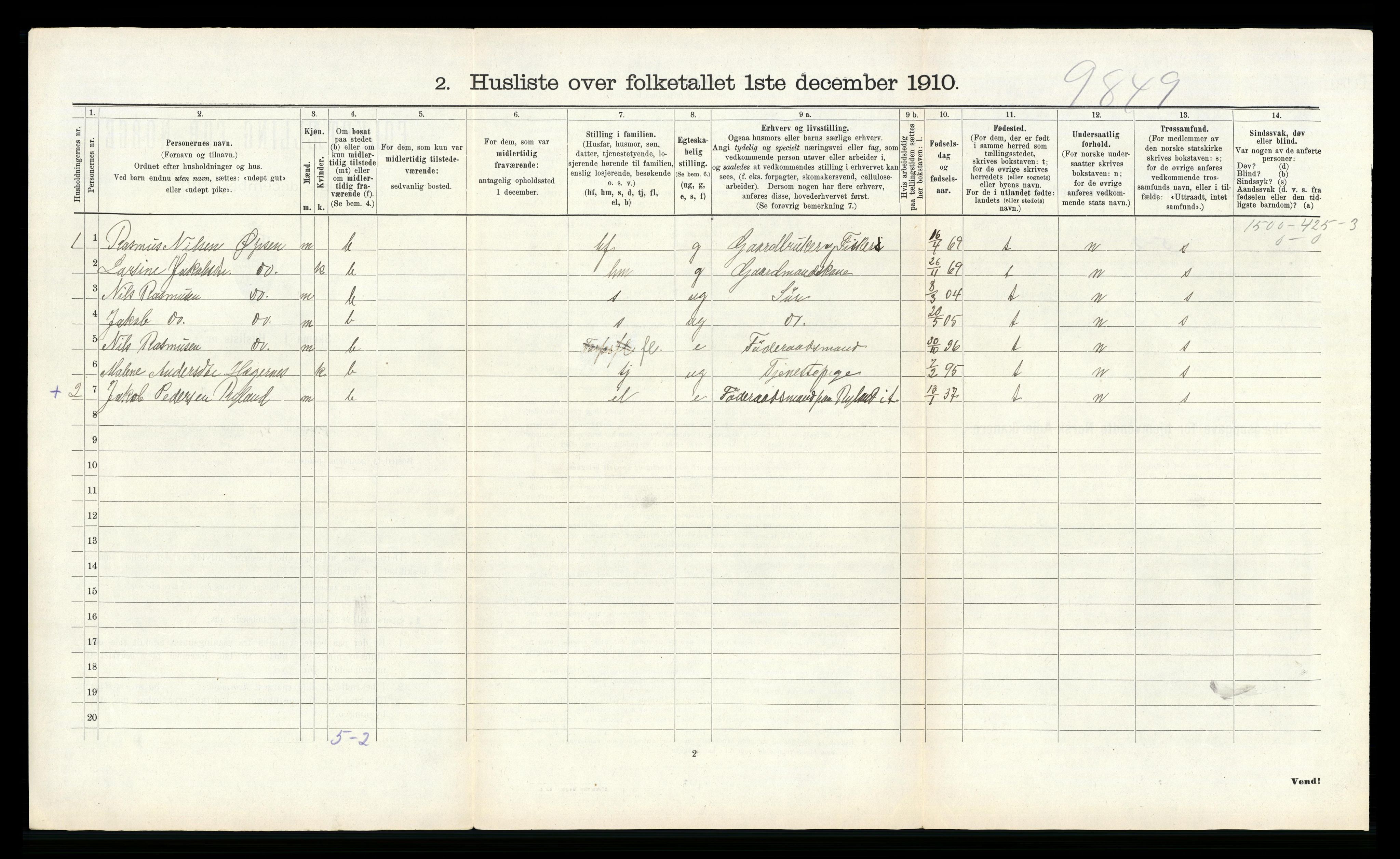 RA, 1910 census for Herdla, 1910, p. 187