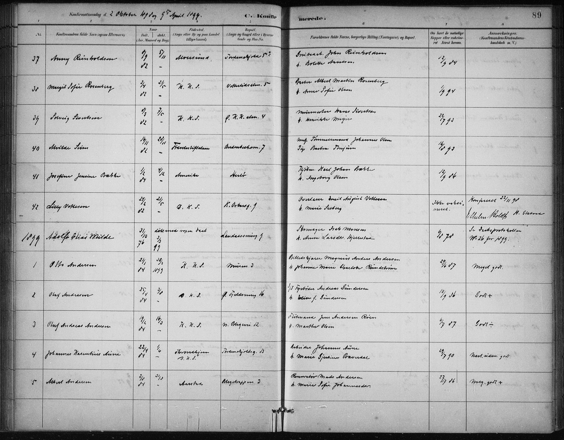 Korskirken sokneprestembete, SAB/A-76101/H/Hab: Parish register (copy) no. C 4, 1893-1905, p. 89