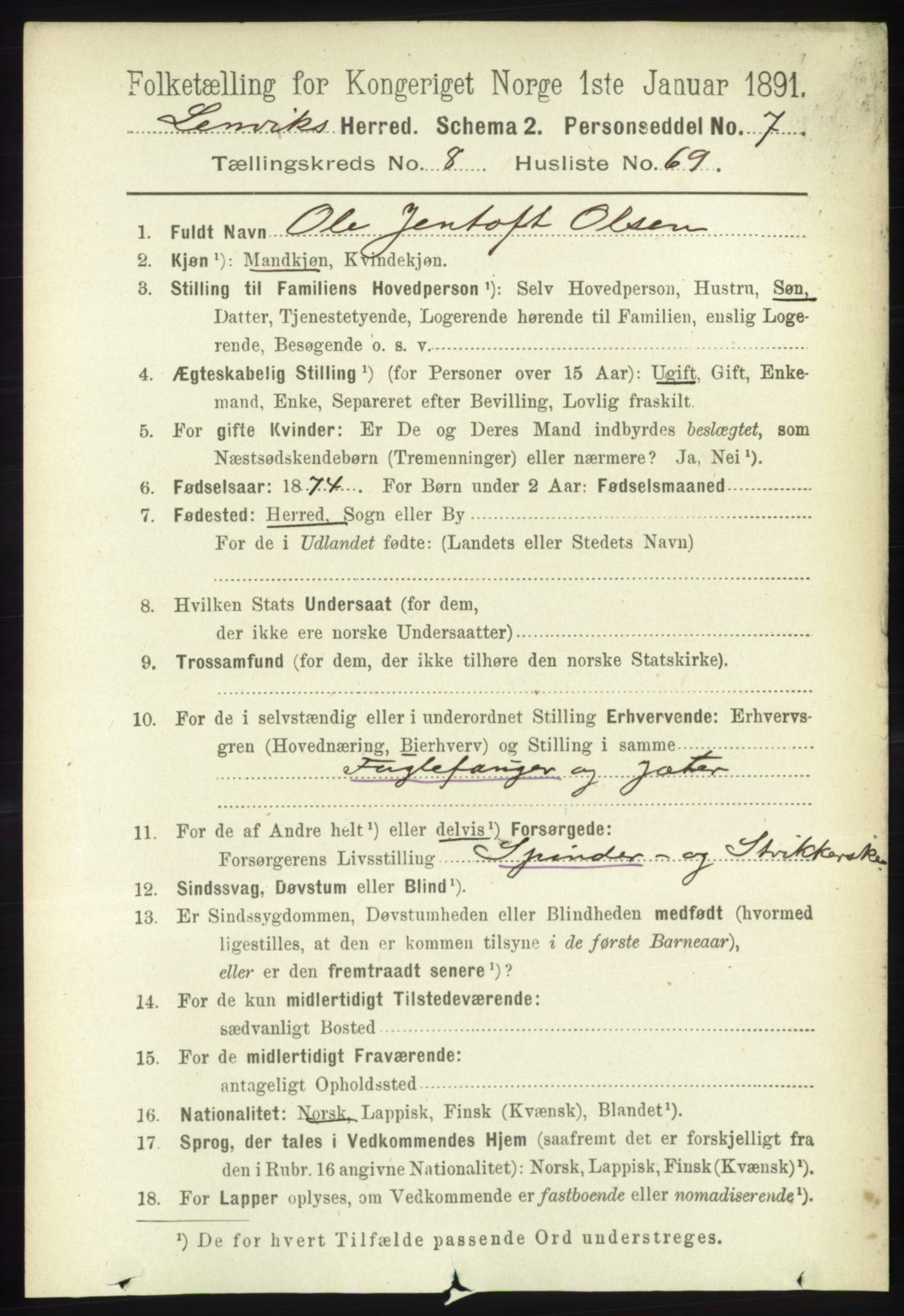 RA, 1891 census for 1931 Lenvik, 1891, p. 4866