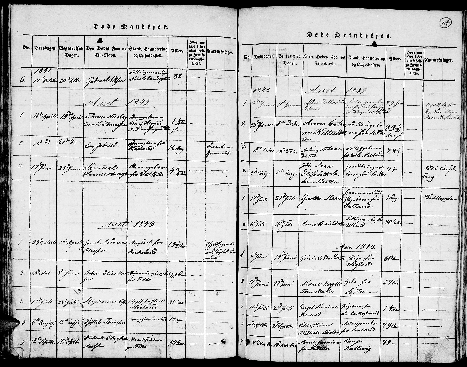 Kvinesdal sokneprestkontor, SAK/1111-0026/F/Fa/Faa/L0001: Parish register (official) no. A 1, 1815-1849, p. 114