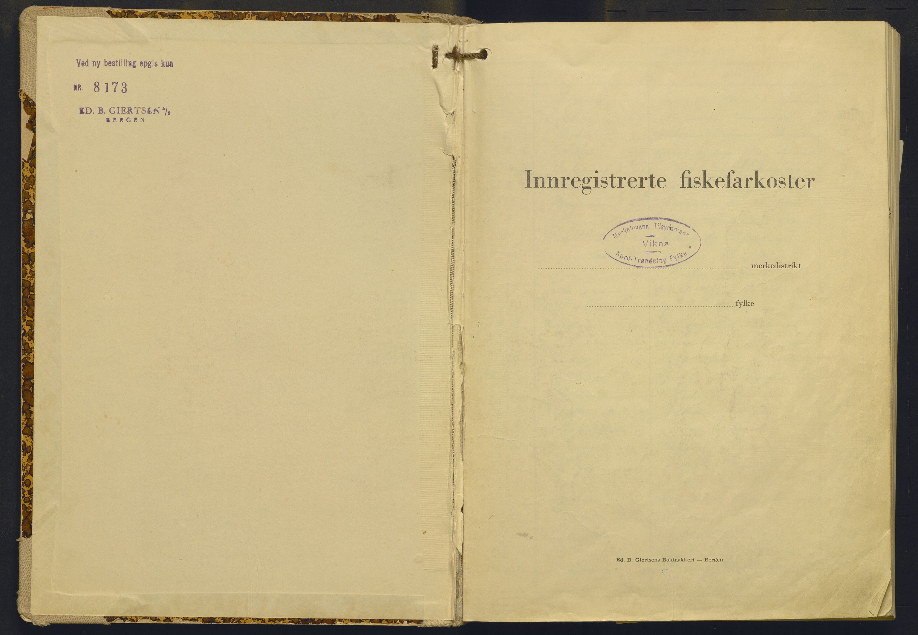 Fiskeridirektoratet - 1 Adm. ledelse - 13 Båtkontoret, SAB/A-2003/I/Ia/Iad/L0053: 135.0431/4 Merkeprotokoll - Vikna, 1953-1965