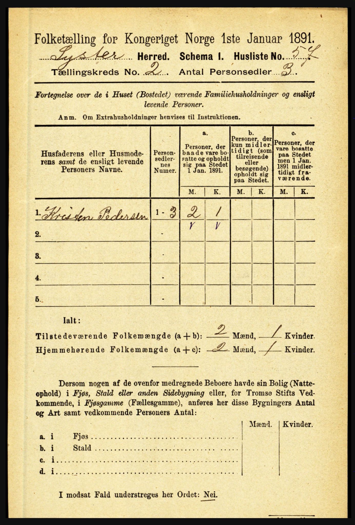 RA, 1891 census for 1426 Luster, 1891, p. 836