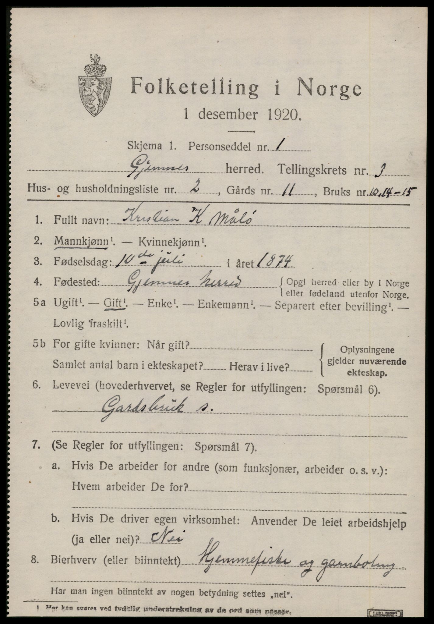 SAT, 1920 census for Gjemnes, 1920, p. 1208