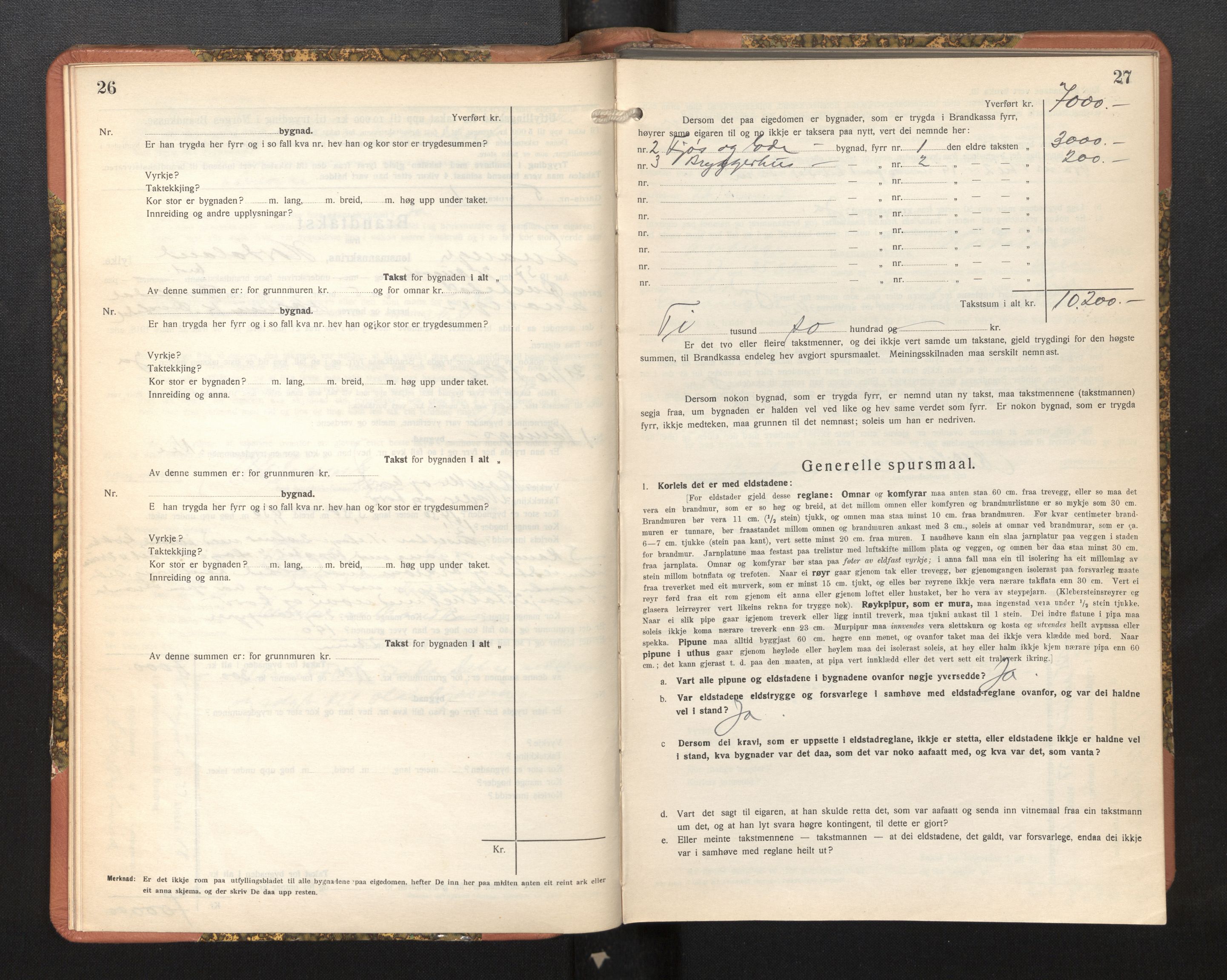 Lensmannen i Evanger, AV/SAB-A-31701/0012/L0006: Branntakstprotokoll, skjematakst, 1936-1955, p. 26-27