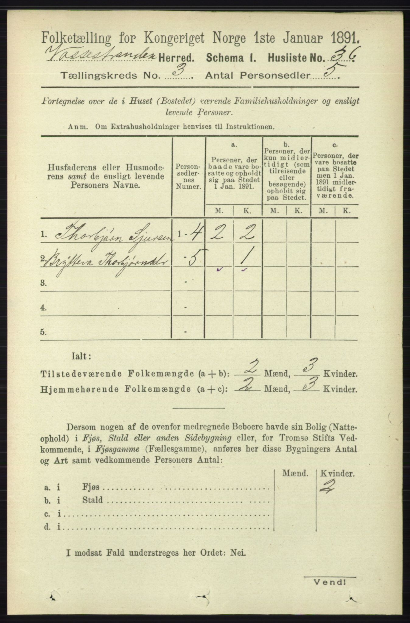 RA, 1891 census for 1236 Vossestrand, 1891, p. 1235