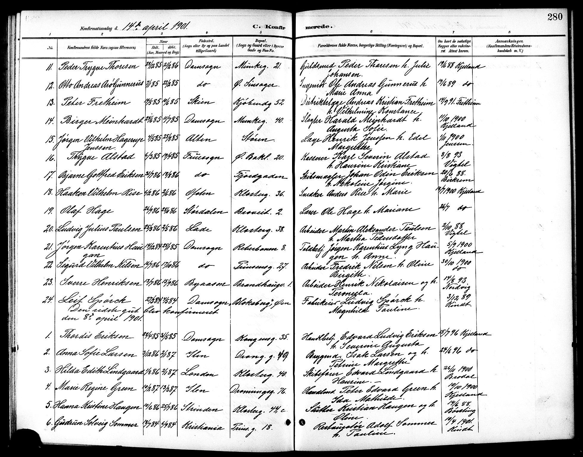 Ministerialprotokoller, klokkerbøker og fødselsregistre - Sør-Trøndelag, SAT/A-1456/601/L0094: Parish register (copy) no. 601C12, 1898-1911, p. 280