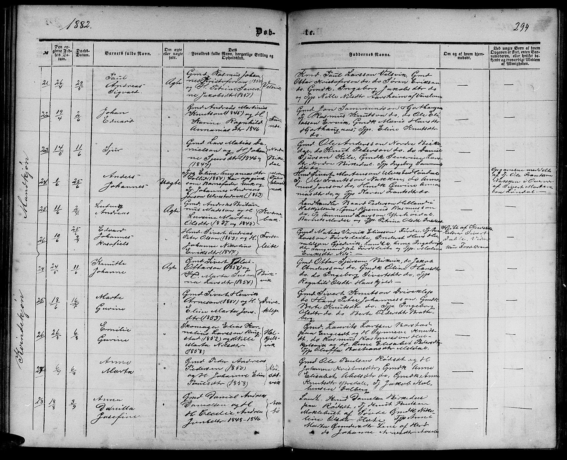 Ministerialprotokoller, klokkerbøker og fødselsregistre - Møre og Romsdal, AV/SAT-A-1454/511/L0157: Parish register (copy) no. 511C03, 1864-1884, p. 294