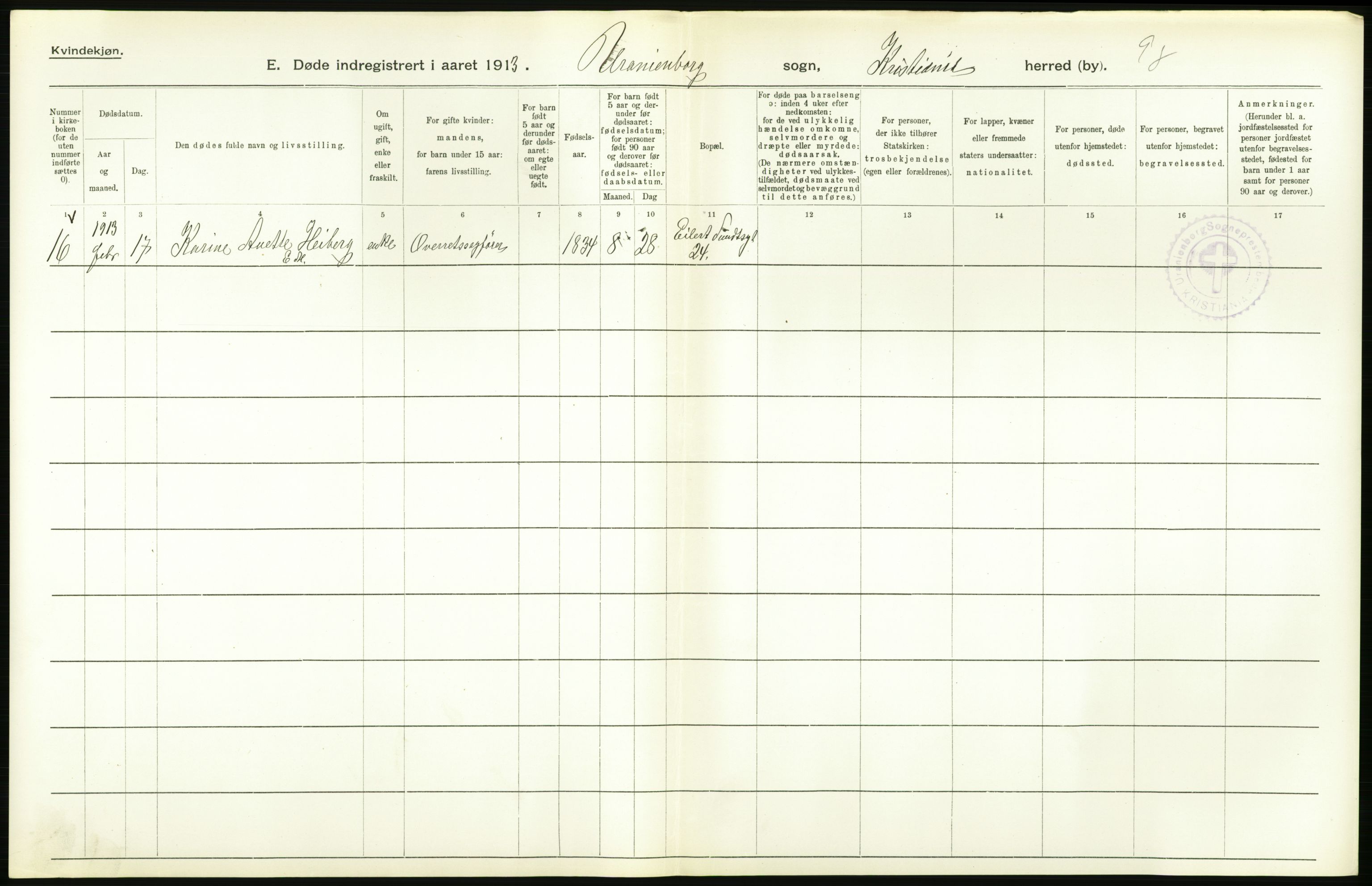 Statistisk sentralbyrå, Sosiodemografiske emner, Befolkning, AV/RA-S-2228/D/Df/Dfb/Dfbc/L0009: Kristiania: Døde., 1913, p. 24