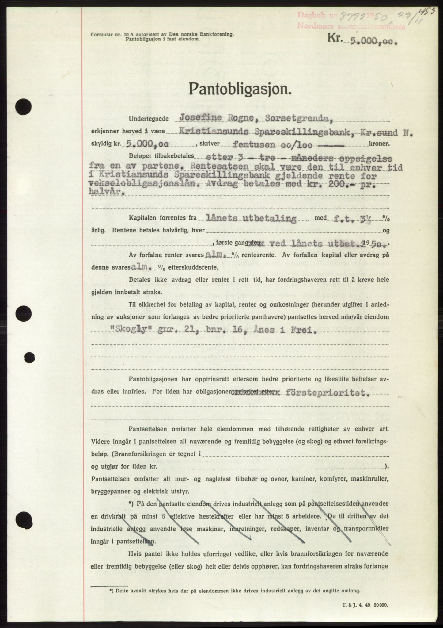 Nordmøre sorenskriveri, AV/SAT-A-4132/1/2/2Ca: Mortgage book no. B106, 1950-1950, Diary no: : 3792/1950