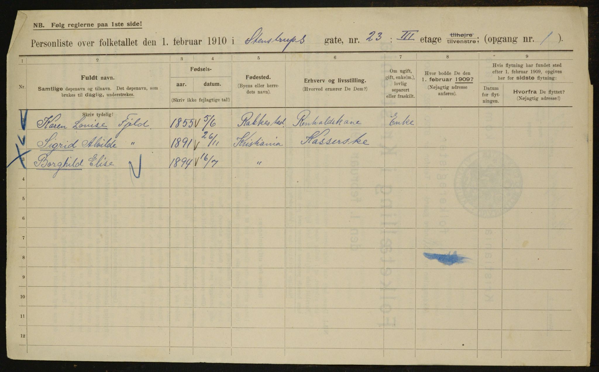 OBA, Municipal Census 1910 for Kristiania, 1910, p. 96337