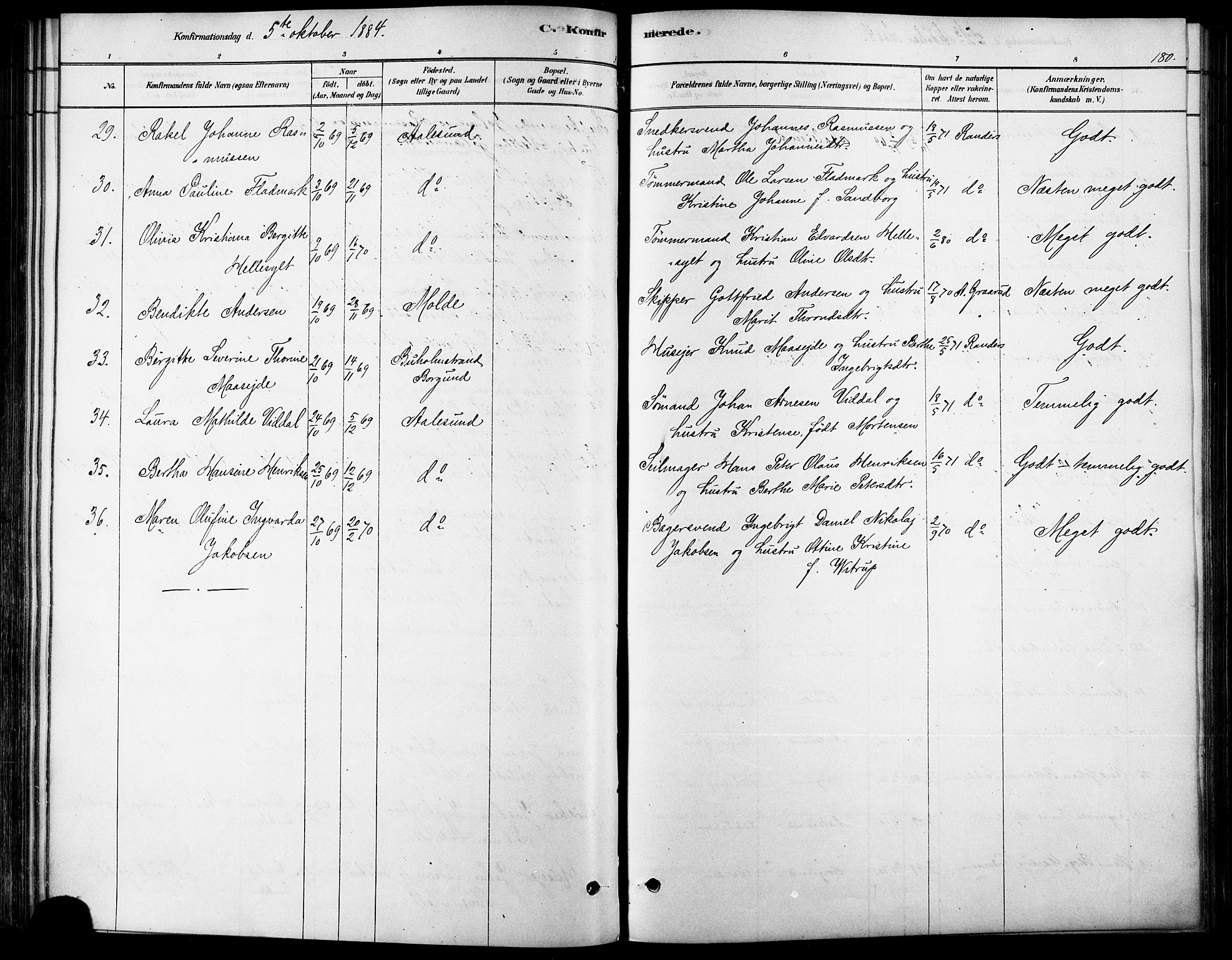 Ministerialprotokoller, klokkerbøker og fødselsregistre - Møre og Romsdal, AV/SAT-A-1454/529/L0454: Parish register (official) no. 529A04, 1878-1885, p. 180