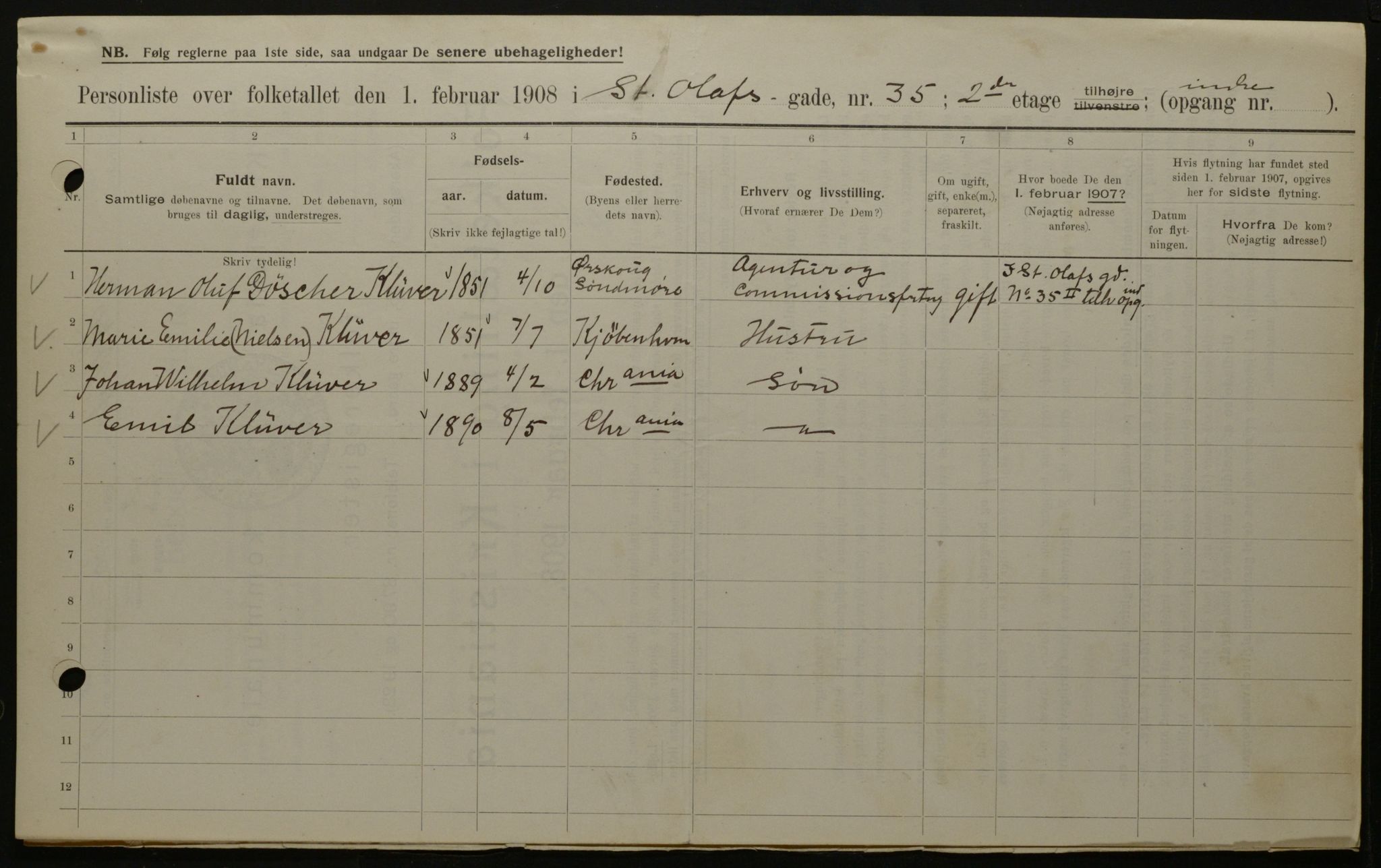 OBA, Municipal Census 1908 for Kristiania, 1908, p. 79615