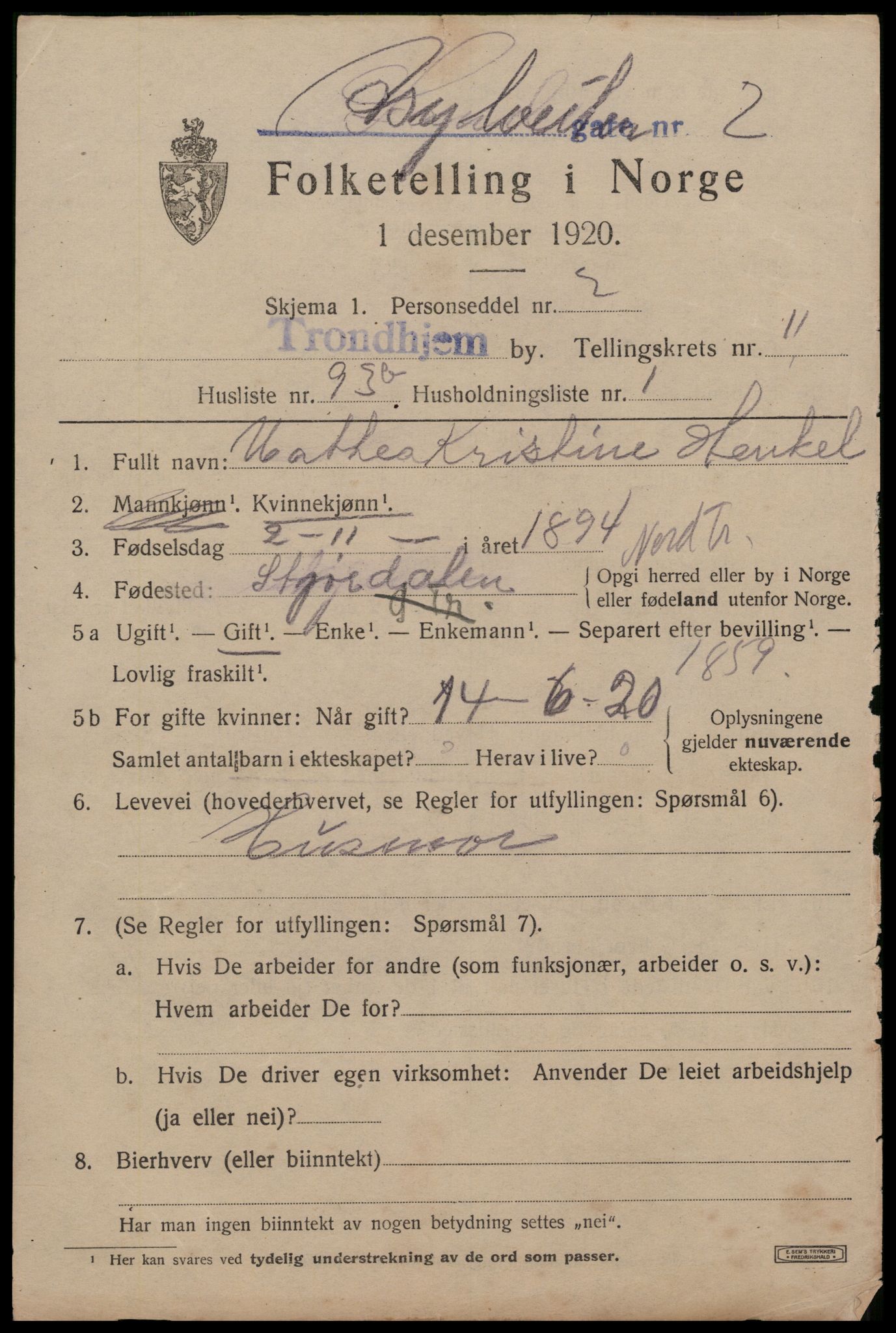 SAT, 1920 census for Trondheim, 1920, p. 47746