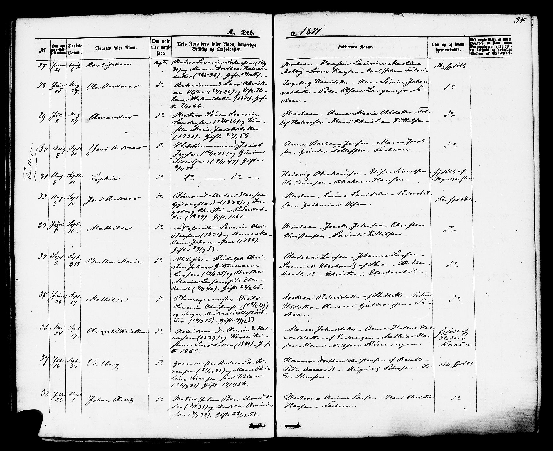 Brevik kirkebøker, AV/SAKO-A-255/F/Fa/L0006: Parish register (official) no. 6, 1866-1881, p. 34