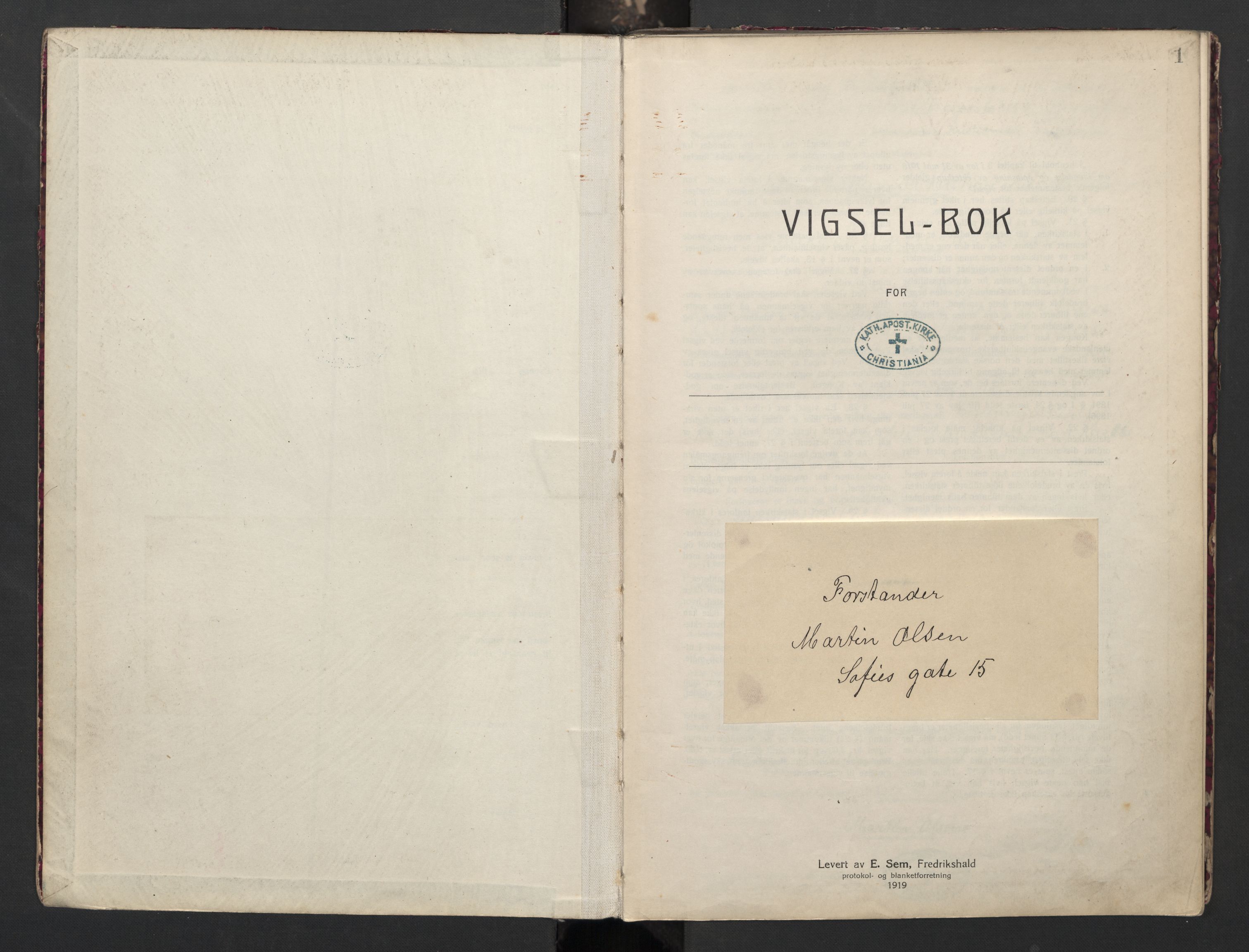 Den katolsk apostoliske menighet i Oslo , AV/SAO-PAO-0214/F/Fb/L0004: Dissenter register no. 4, 1919-1947, p. 1