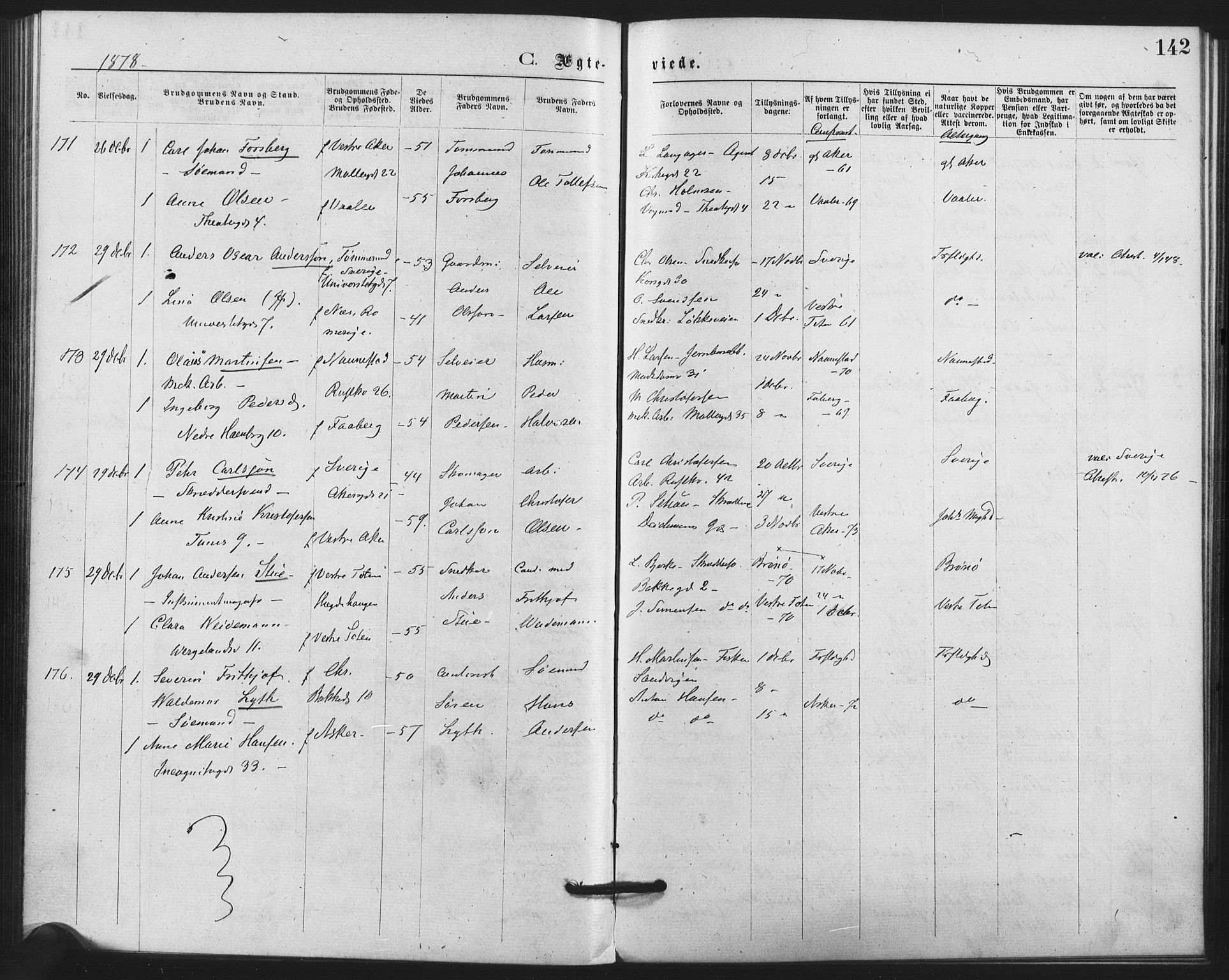Trefoldighet prestekontor Kirkebøker, SAO/A-10882/F/Fc/L0002: Parish register (official) no. III 2, 1874-1881, p. 142