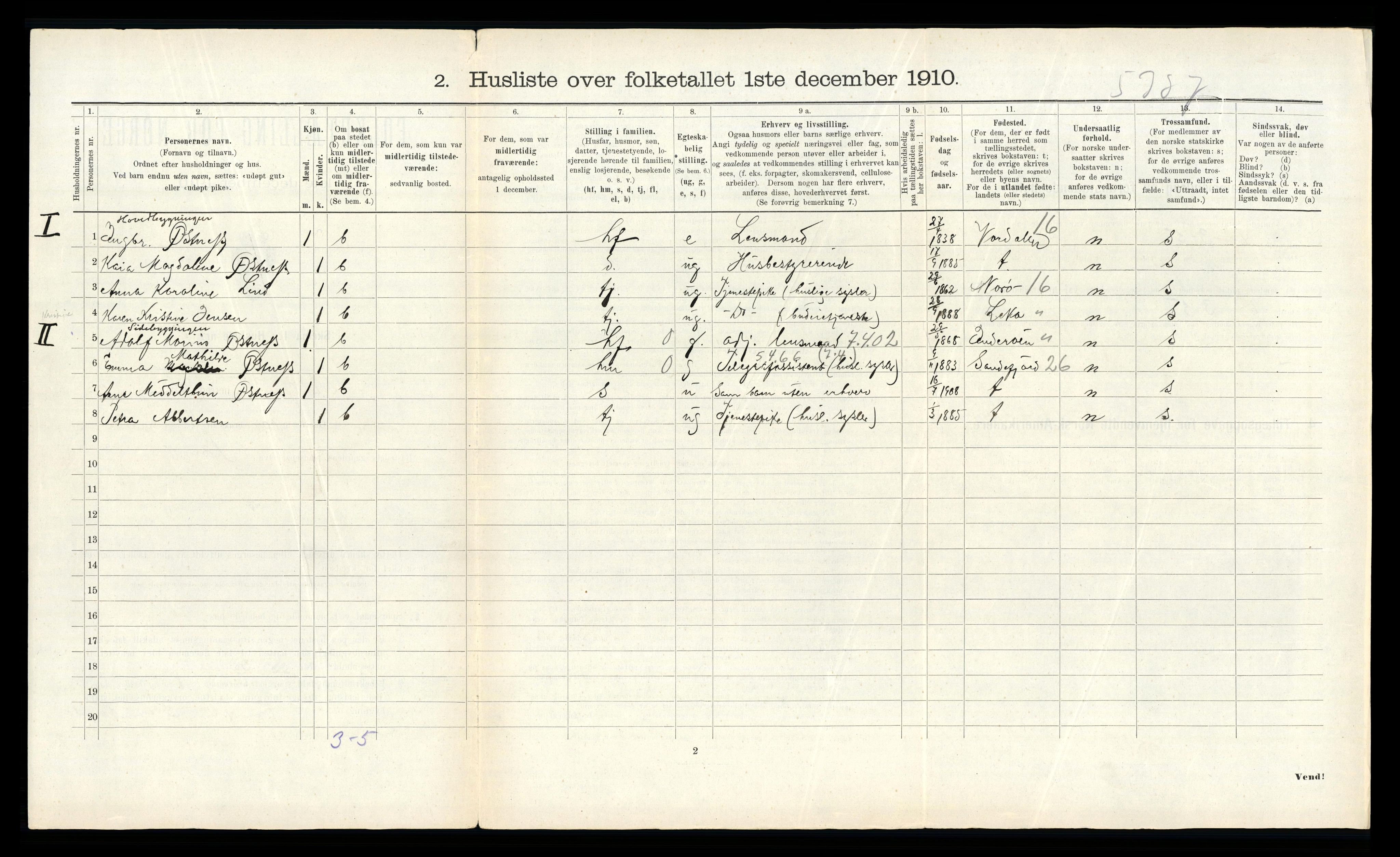 RA, 1910 census for Vikna, 1910, p. 136