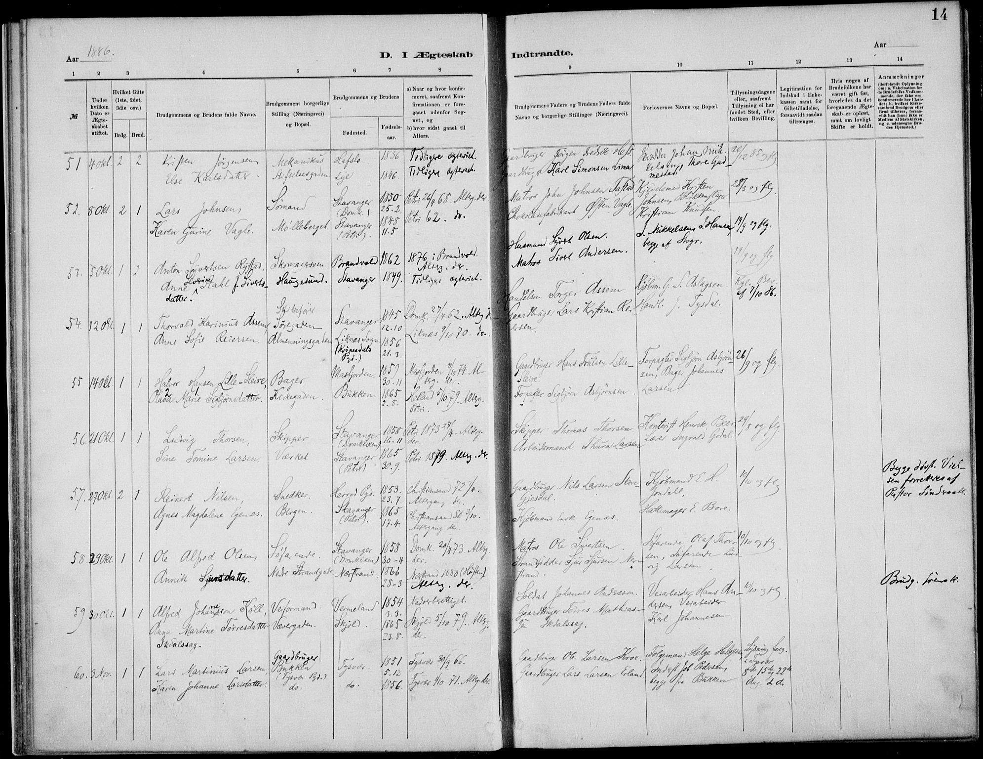 St. Petri sokneprestkontor, AV/SAST-A-101813/001/30/30BB/L0005: Parish register (copy) no. B 5, 1878-1895, p. 14