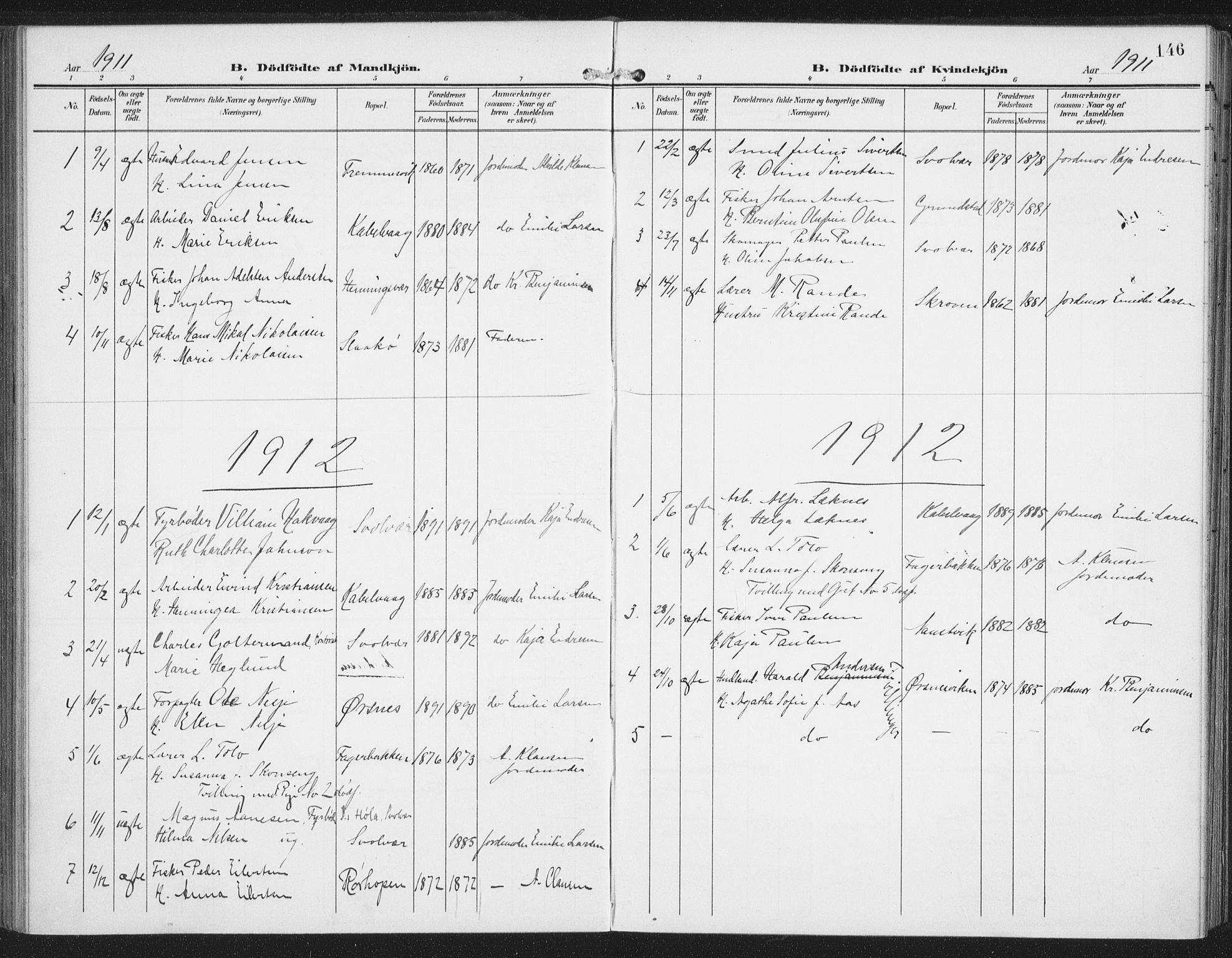 Ministerialprotokoller, klokkerbøker og fødselsregistre - Nordland, SAT/A-1459/874/L1063: Parish register (official) no. 874A07, 1907-1915, p. 146