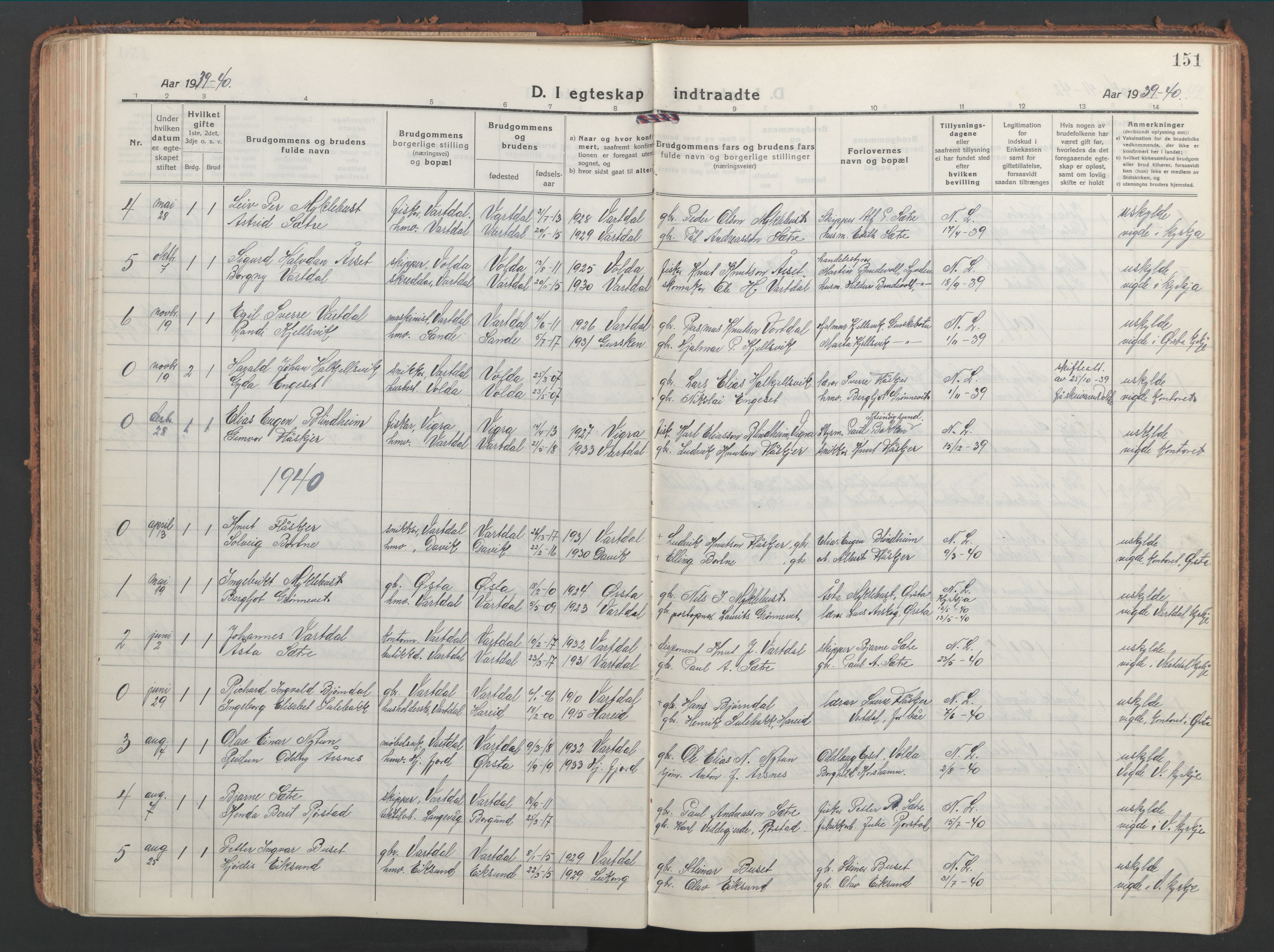 Ministerialprotokoller, klokkerbøker og fødselsregistre - Møre og Romsdal, AV/SAT-A-1454/514/L0202: Parish register (copy) no. 514C02, 1916-1944, p. 151