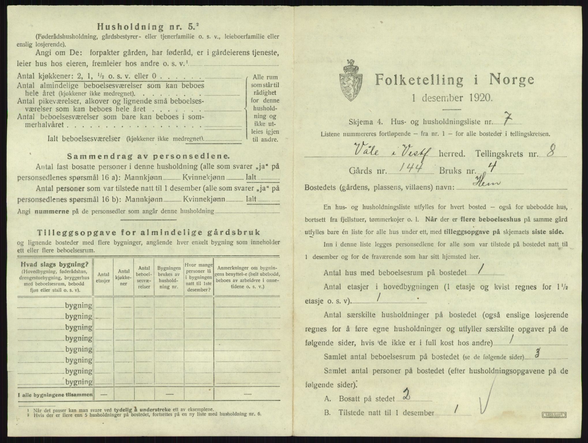 SAKO, 1920 census for Våle, 1920, p. 986