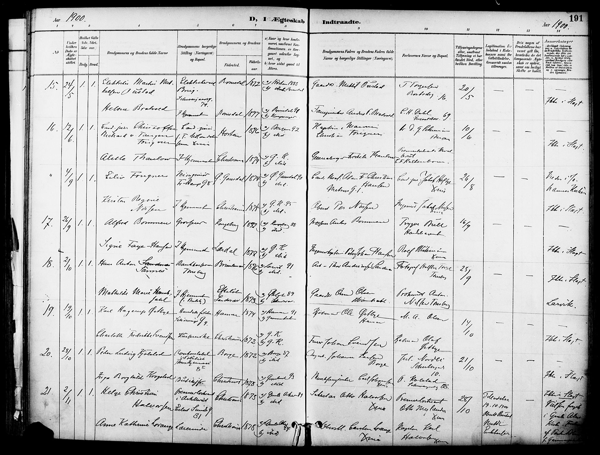 Garnisonsmenigheten Kirkebøker, AV/SAO-A-10846/F/Fa/L0013: Parish register (official) no. 13, 1894-1904, p. 191