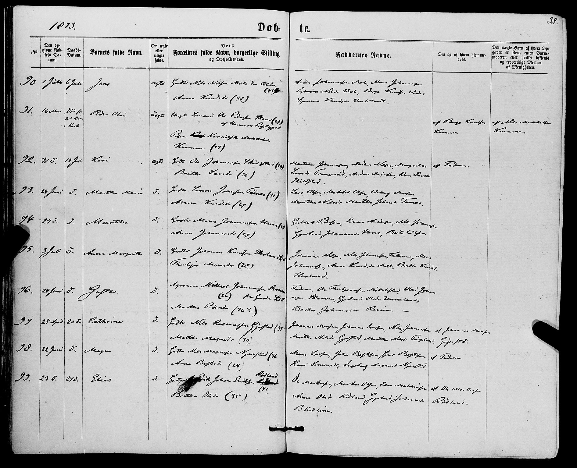 Haus sokneprestembete, SAB/A-75601/H/Haa: Parish register (official) no. A 18, 1871-1877, p. 33