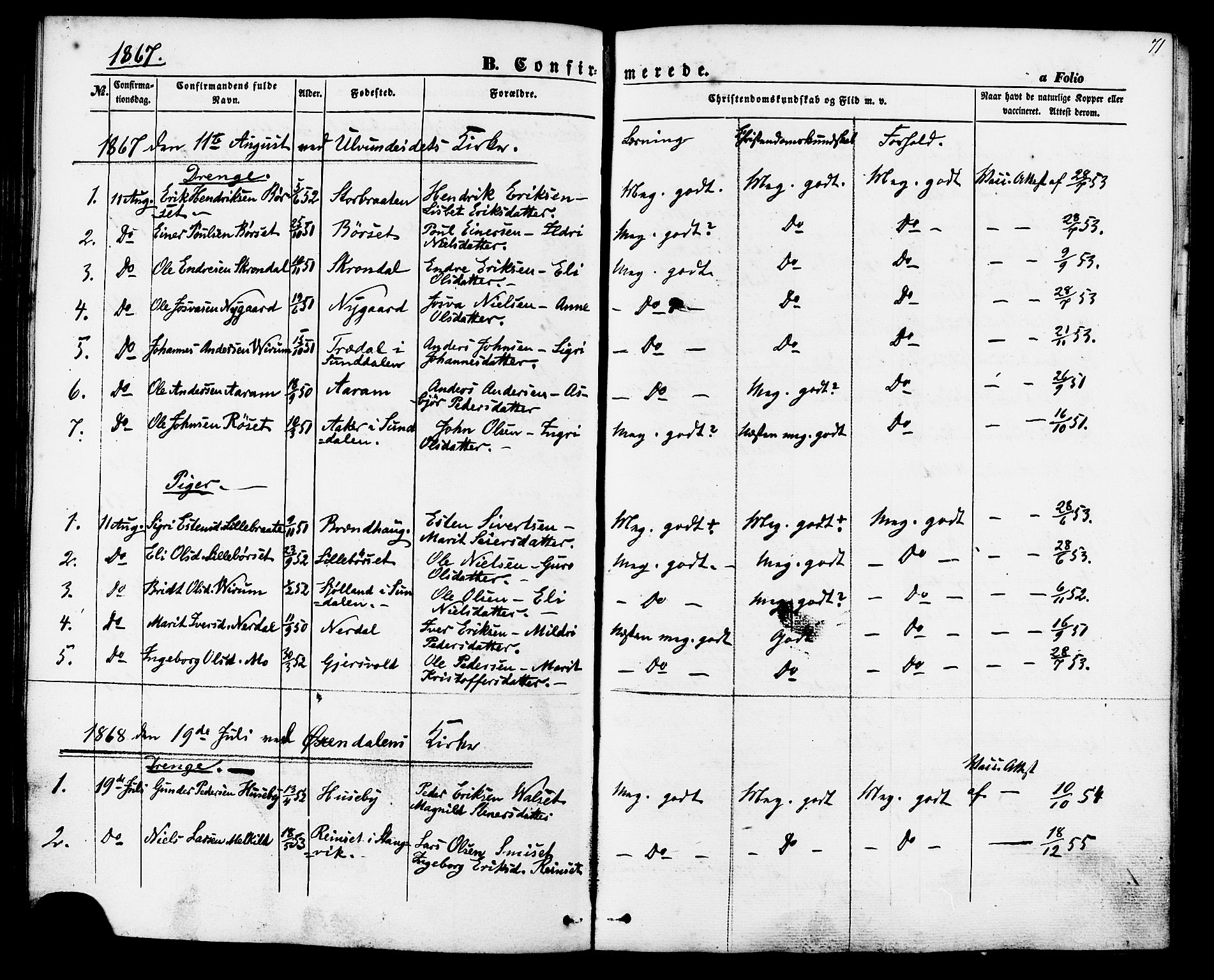 Ministerialprotokoller, klokkerbøker og fødselsregistre - Møre og Romsdal, SAT/A-1454/588/L1004: Parish register (official) no. 588A01, 1854-1870, p. 71