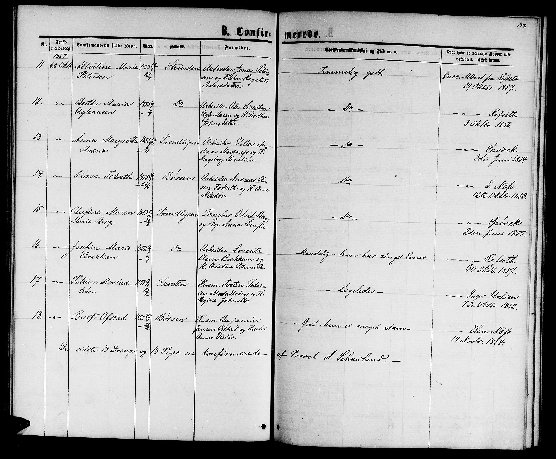 Ministerialprotokoller, klokkerbøker og fødselsregistre - Sør-Trøndelag, SAT/A-1456/601/L0087: Parish register (copy) no. 601C05, 1864-1881, p. 178