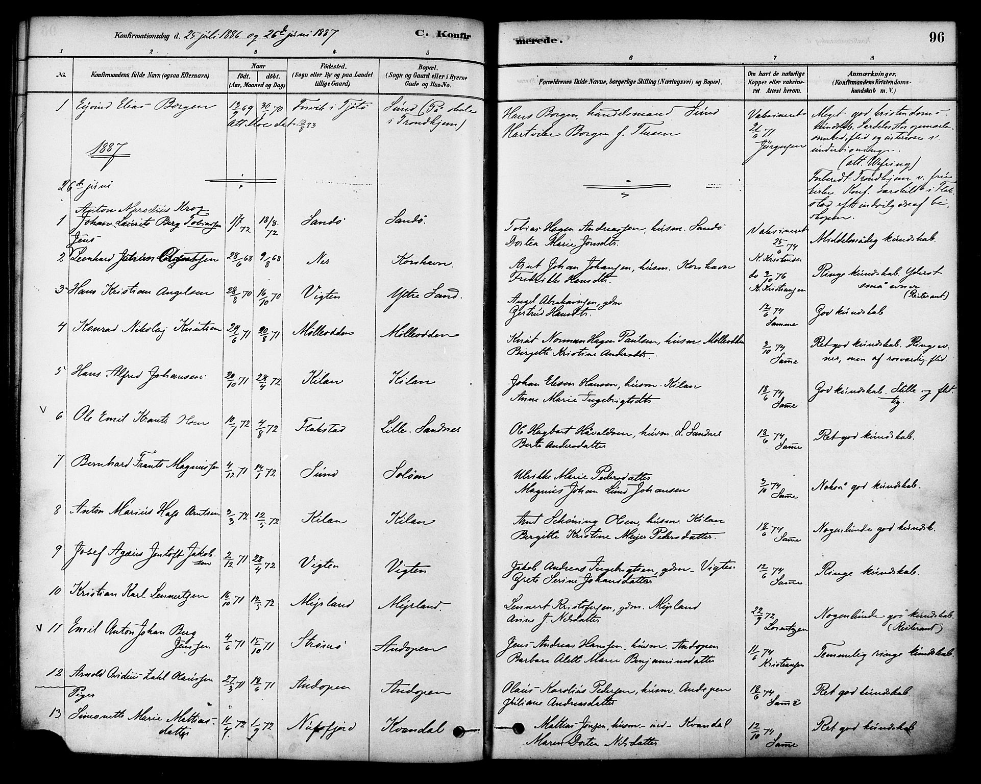 Ministerialprotokoller, klokkerbøker og fødselsregistre - Nordland, SAT/A-1459/885/L1204: Parish register (official) no. 885A05, 1878-1892, p. 96