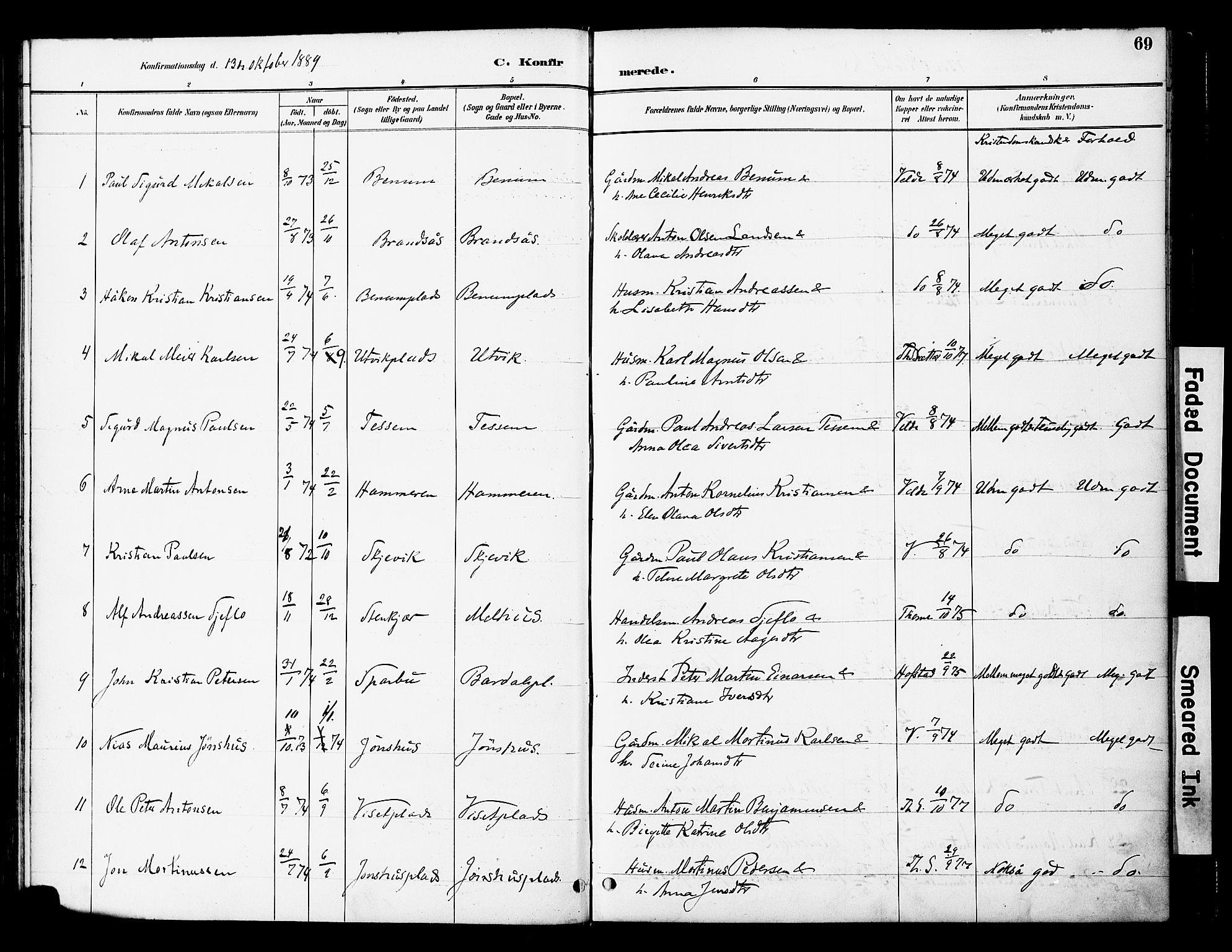 Ministerialprotokoller, klokkerbøker og fødselsregistre - Nord-Trøndelag, SAT/A-1458/741/L0396: Parish register (official) no. 741A10, 1889-1901, p. 69