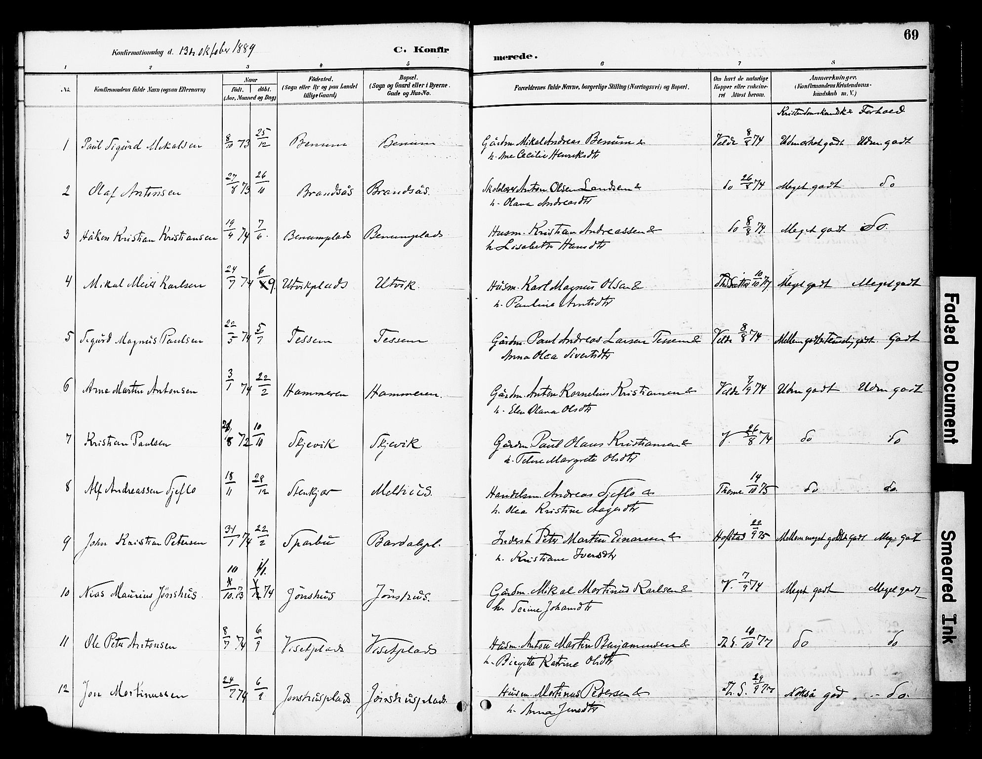 Ministerialprotokoller, klokkerbøker og fødselsregistre - Nord-Trøndelag, AV/SAT-A-1458/741/L0396: Parish register (official) no. 741A10, 1889-1901, p. 69