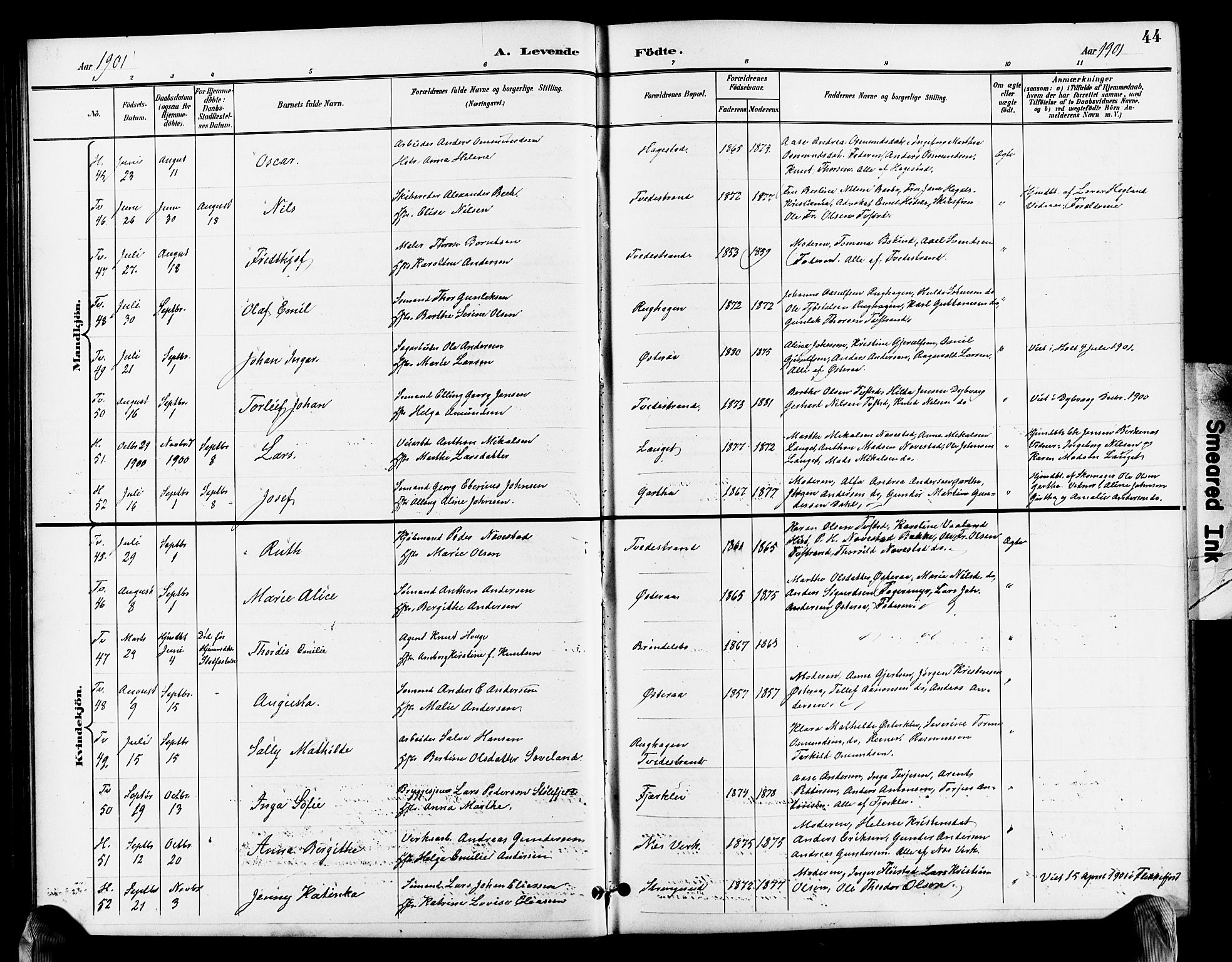 Holt sokneprestkontor, AV/SAK-1111-0021/F/Fb/L0011: Parish register (copy) no. B 11, 1897-1921, p. 44