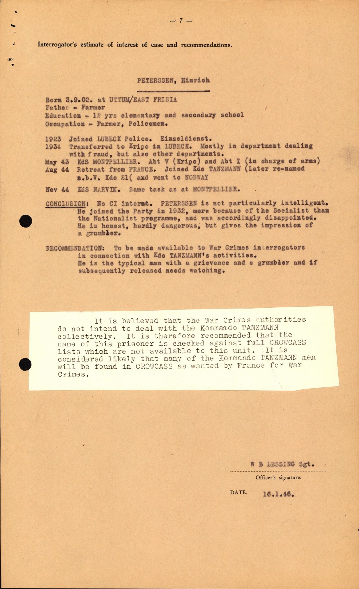 Forsvaret, Forsvarets overkommando II, AV/RA-RAFA-3915/D/Db/L0025: CI Questionaires. Tyske okkupasjonsstyrker i Norge. Tyskere., 1945-1946, p. 552